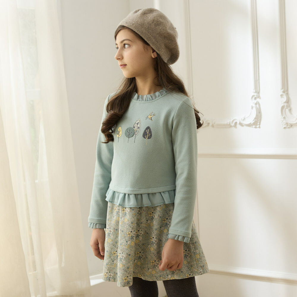 PIPPY荷葉領圍碎花連身裙洋裝 綠