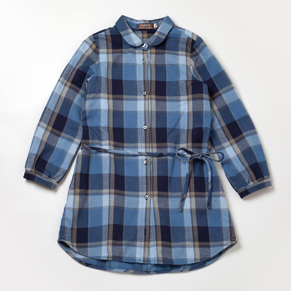 PIPPY襯衫式格紋連身裙洋裝　藍
