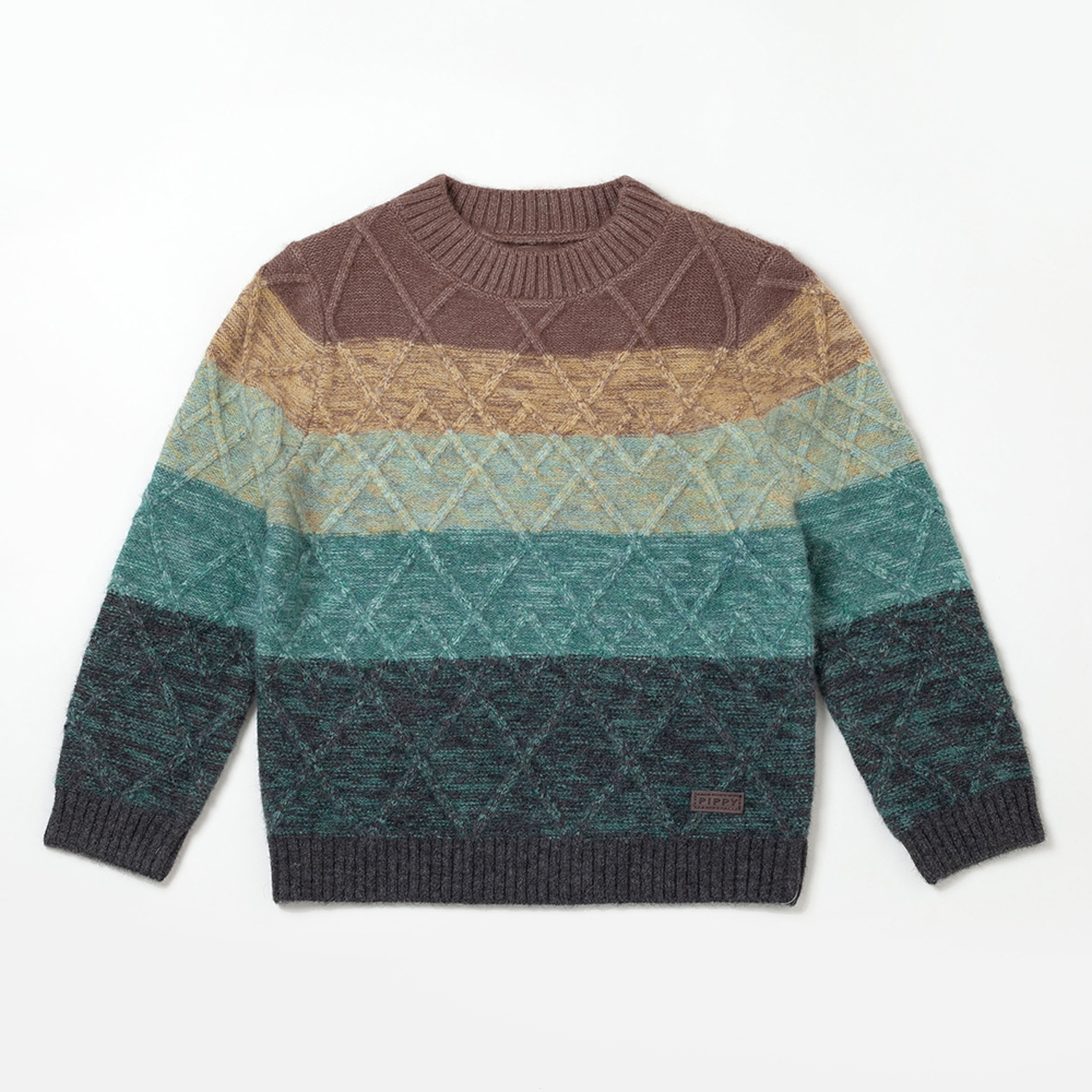 PIPPY橫條紋漸層菱格紋高領毛衣長袖上衣