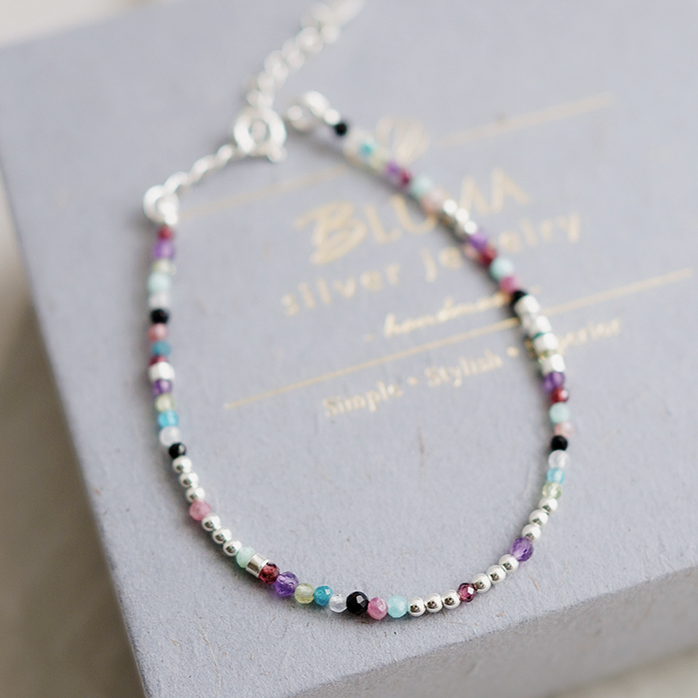 藍星花園純銀手鍊(彩色天然石)/SB065|天然水晶 七脈輪 女生手鏈 細緻 聖誕禮物 新年禮盒