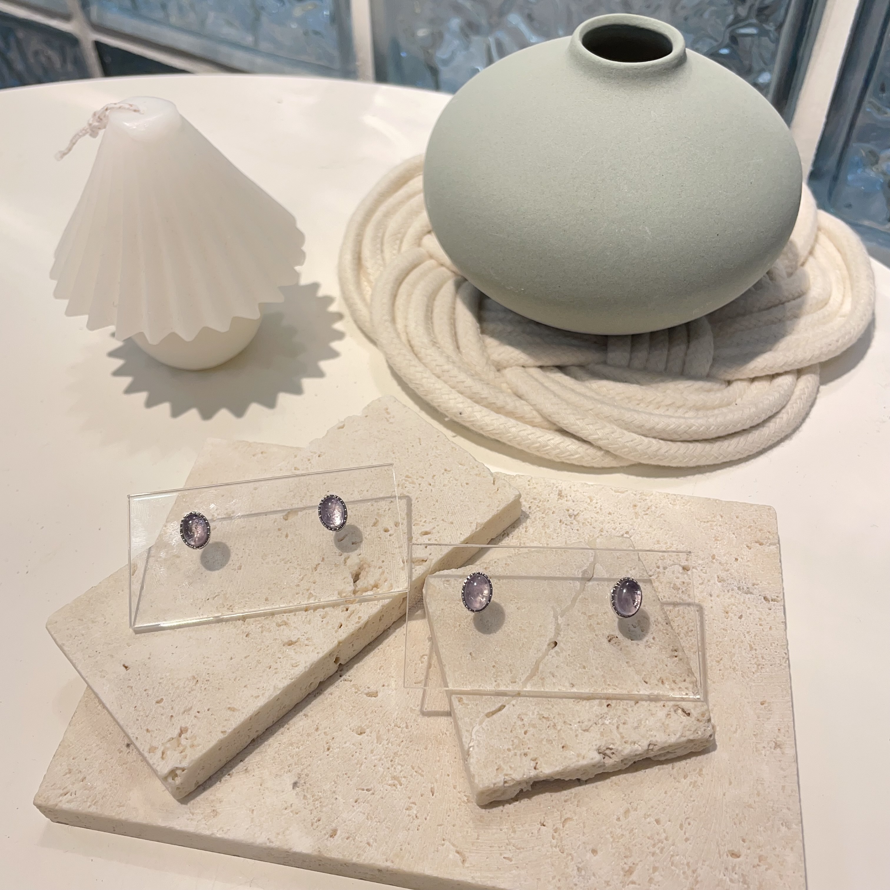 紫水晶鵝蛋面耳環