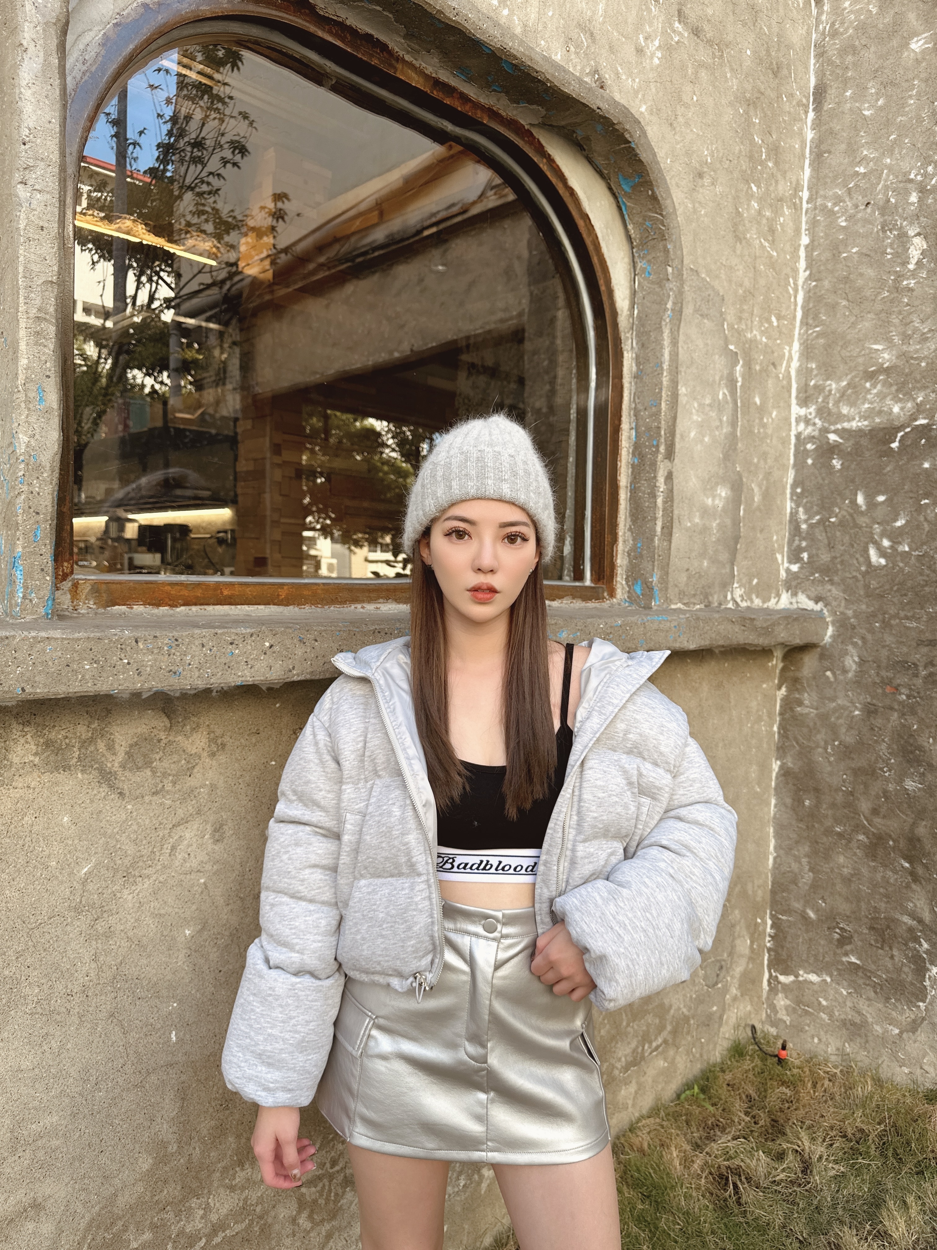 短版縮口鋪棉連帽外套