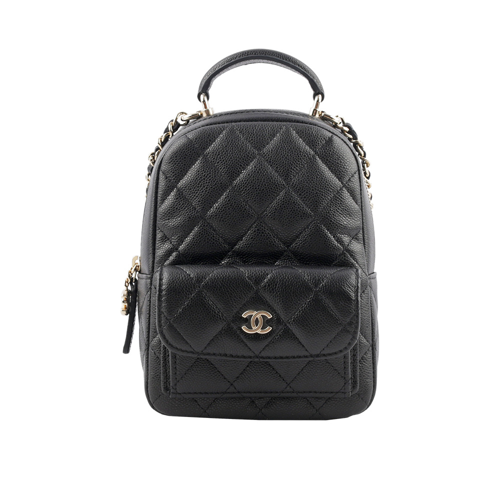 【CHANEL】24C 新款粒紋牛皮翻蓋口袋迷你後背包/小書包