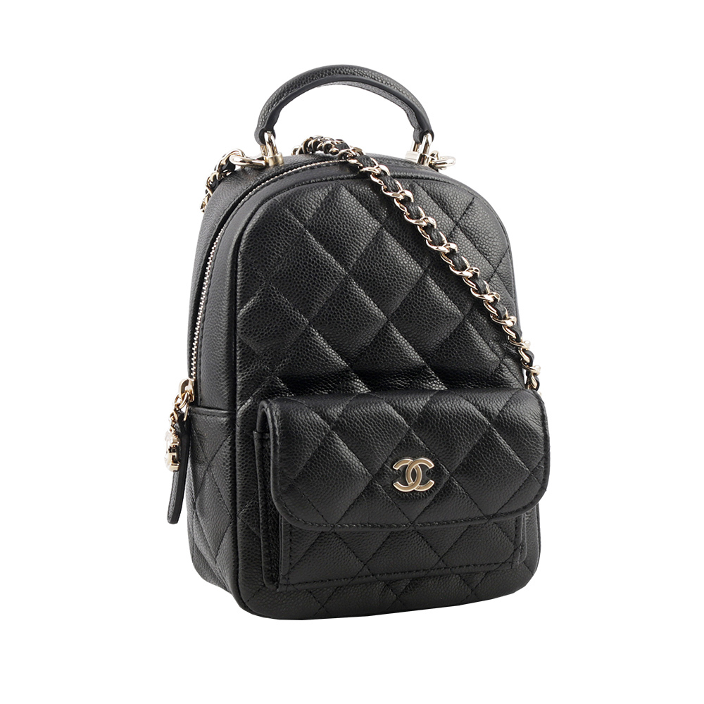 【CHANEL】24C 新款粒紋牛皮翻蓋口袋迷你後背包/小書包