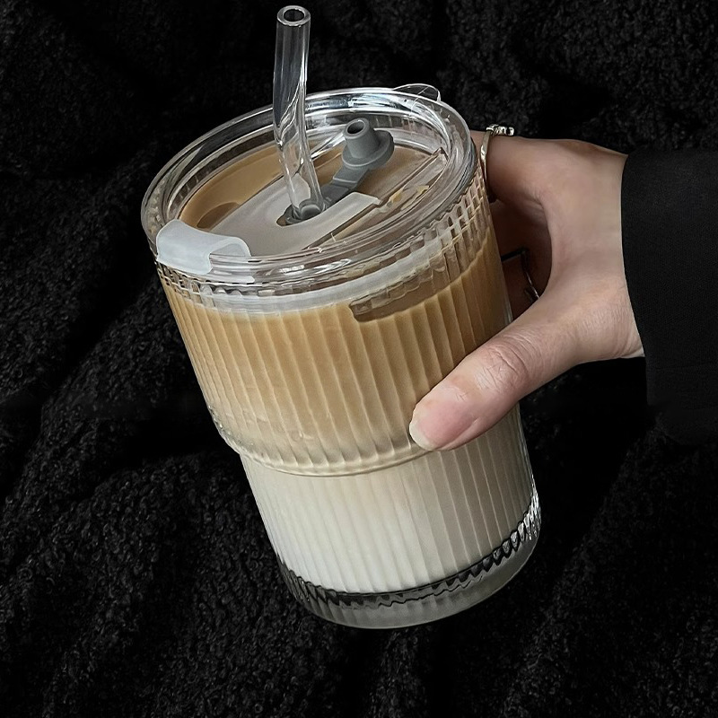 《3416》ins立體線條咖啡玻璃杯 400ml