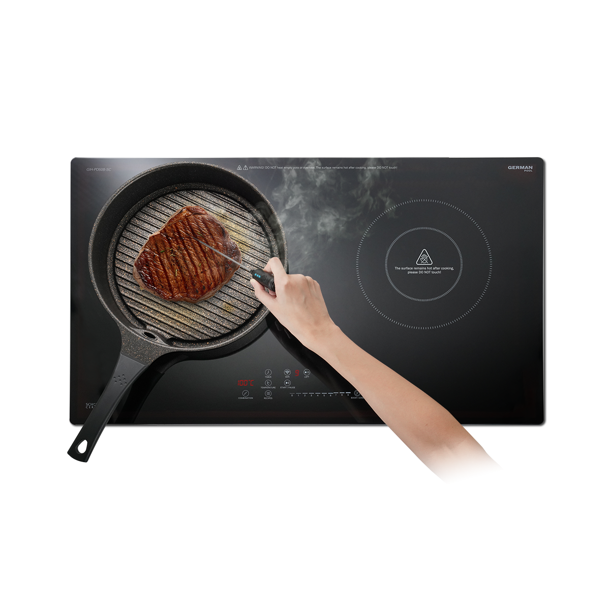 德國寶 German Pool   GIH-PD50B-SC‧座檯‧嵌入式‧WiFi智能 2合1雙頭電磁爐+電陶爐‧無線溫度探針‧香港行貨,原廠1年保養‧