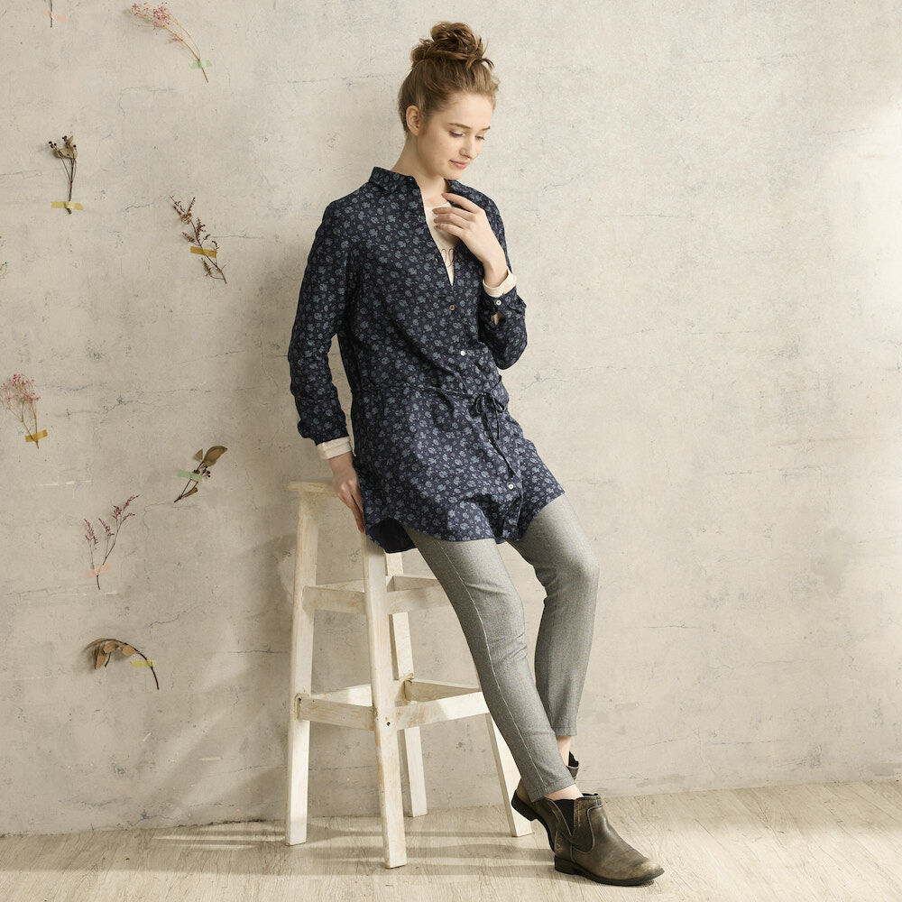 PIPPY純棉印花綁帶長版上衣 丈青