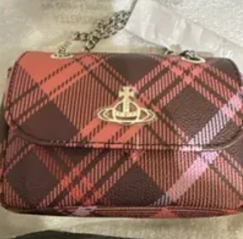 [S] VIVIENNE WESTWOOD SMALL CHAIN PURSE C409,MAROON CHECKERED, 8050889680499 (SVW30)