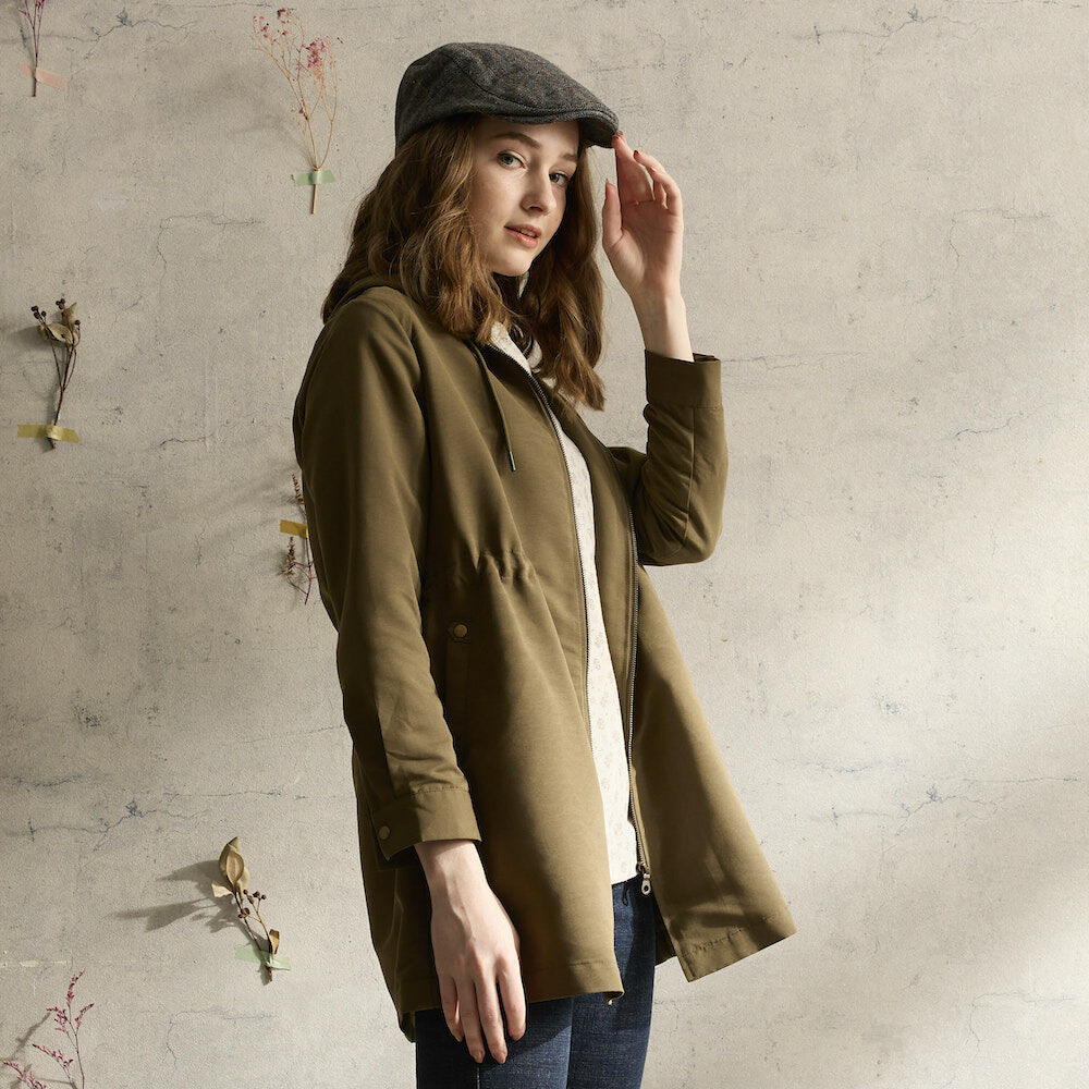 PIPPY 簡約長版連帽風衣外套 綠