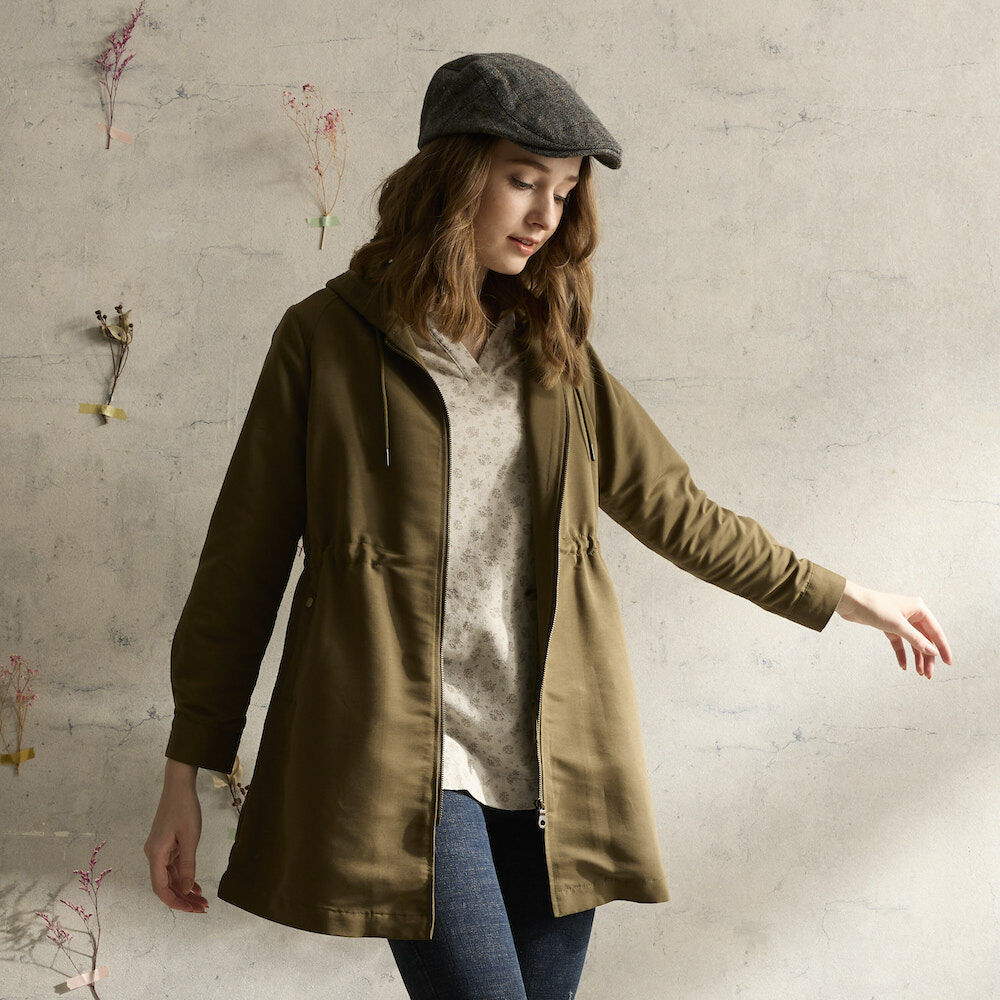 PIPPY 簡約長版連帽風衣外套 綠