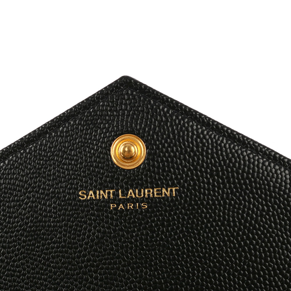 【YSL/ Saint Laurent Paris】V紋荔枝皮金色LOGO WOC 斜背包(黑色) 377828 BOW01 1000