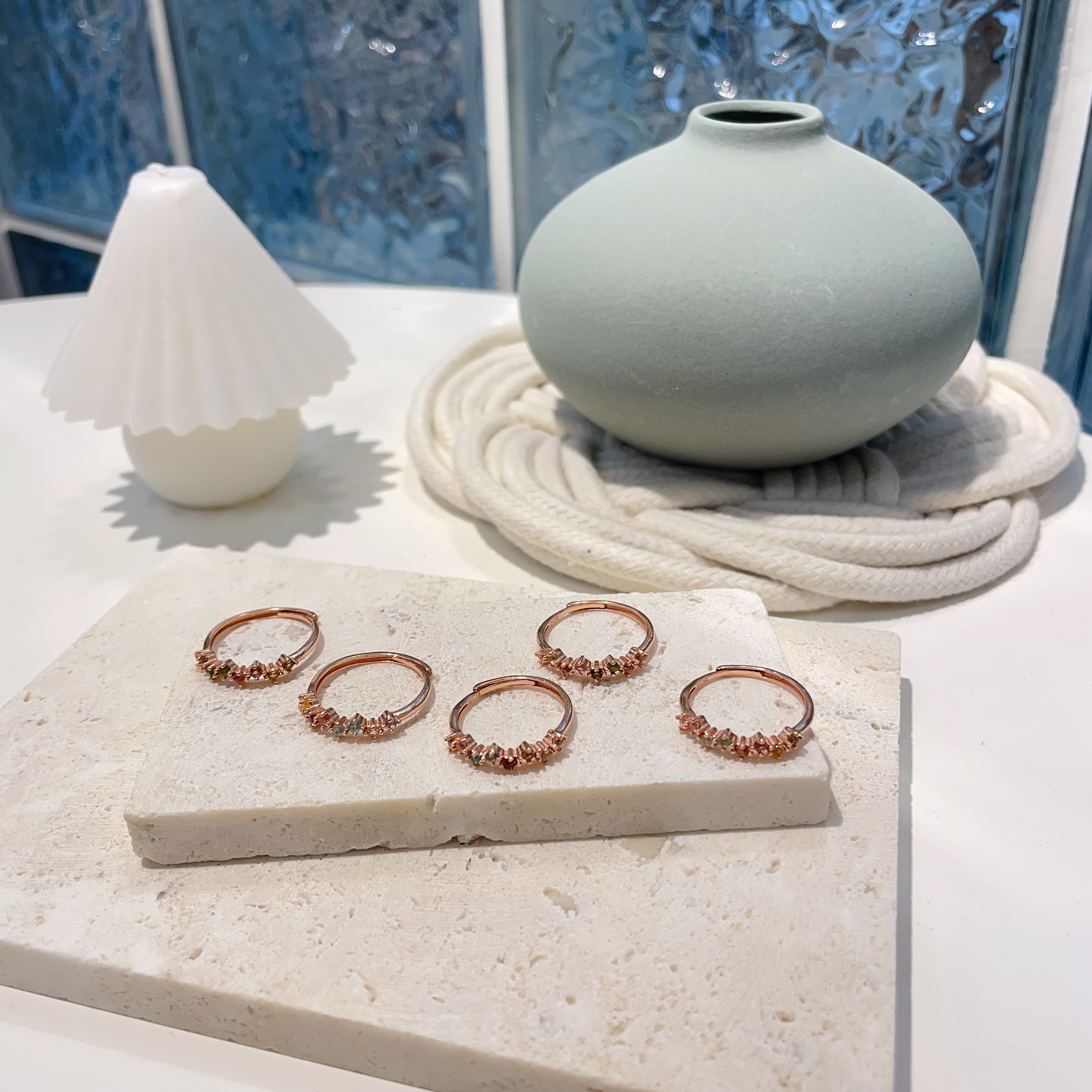 玫瑰金碧璽純銀戒指