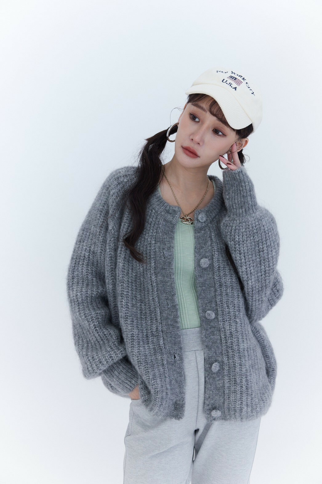 必收馬海毛針織外套_AMISSA（灰）