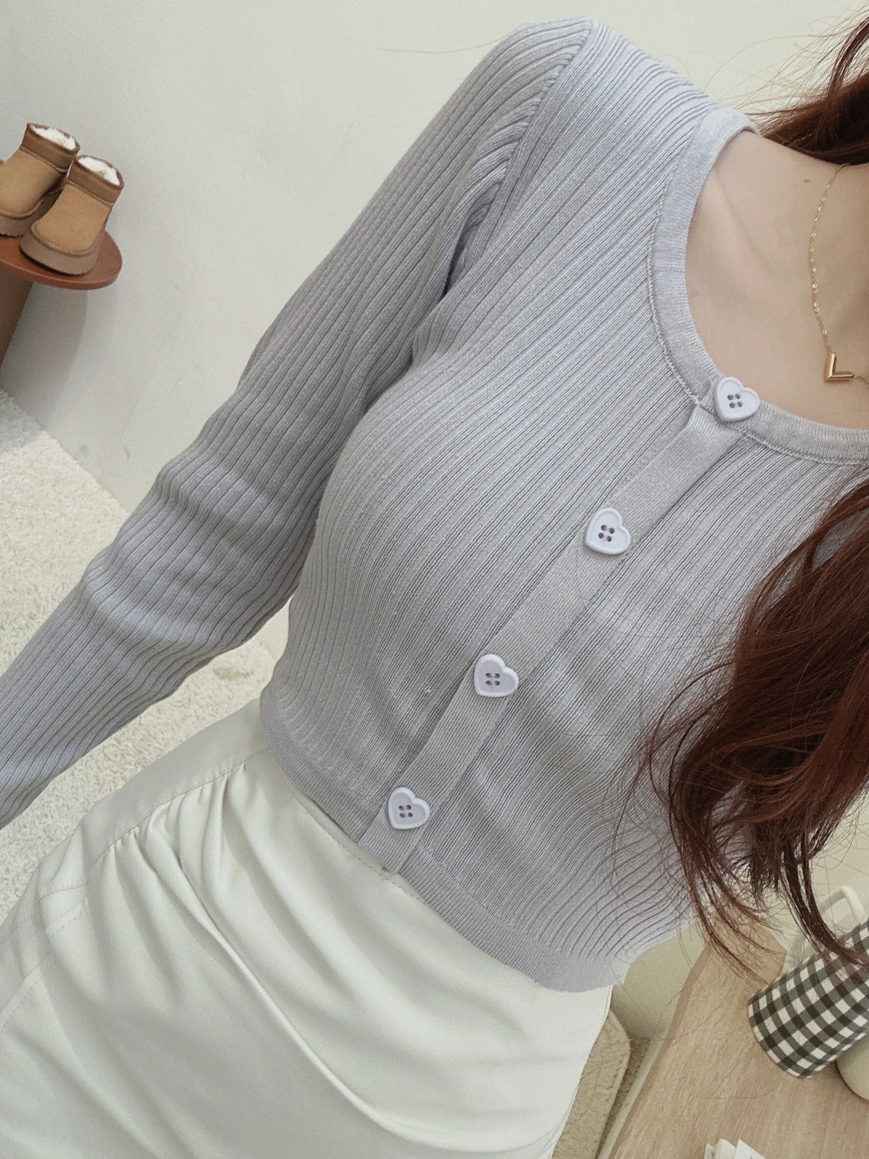 韓國愛心扣針織上衣/三色