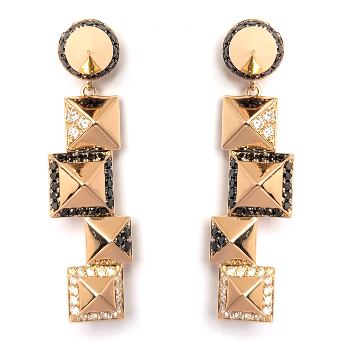 18K玫瑰金天然黑白鑽石珍珠耳環