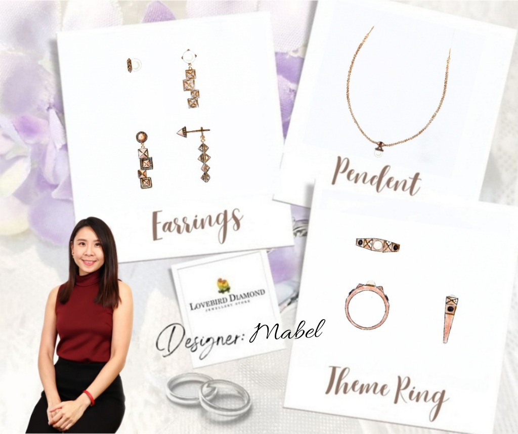 18K玫瑰金天然黑白鑽石珍珠耳環