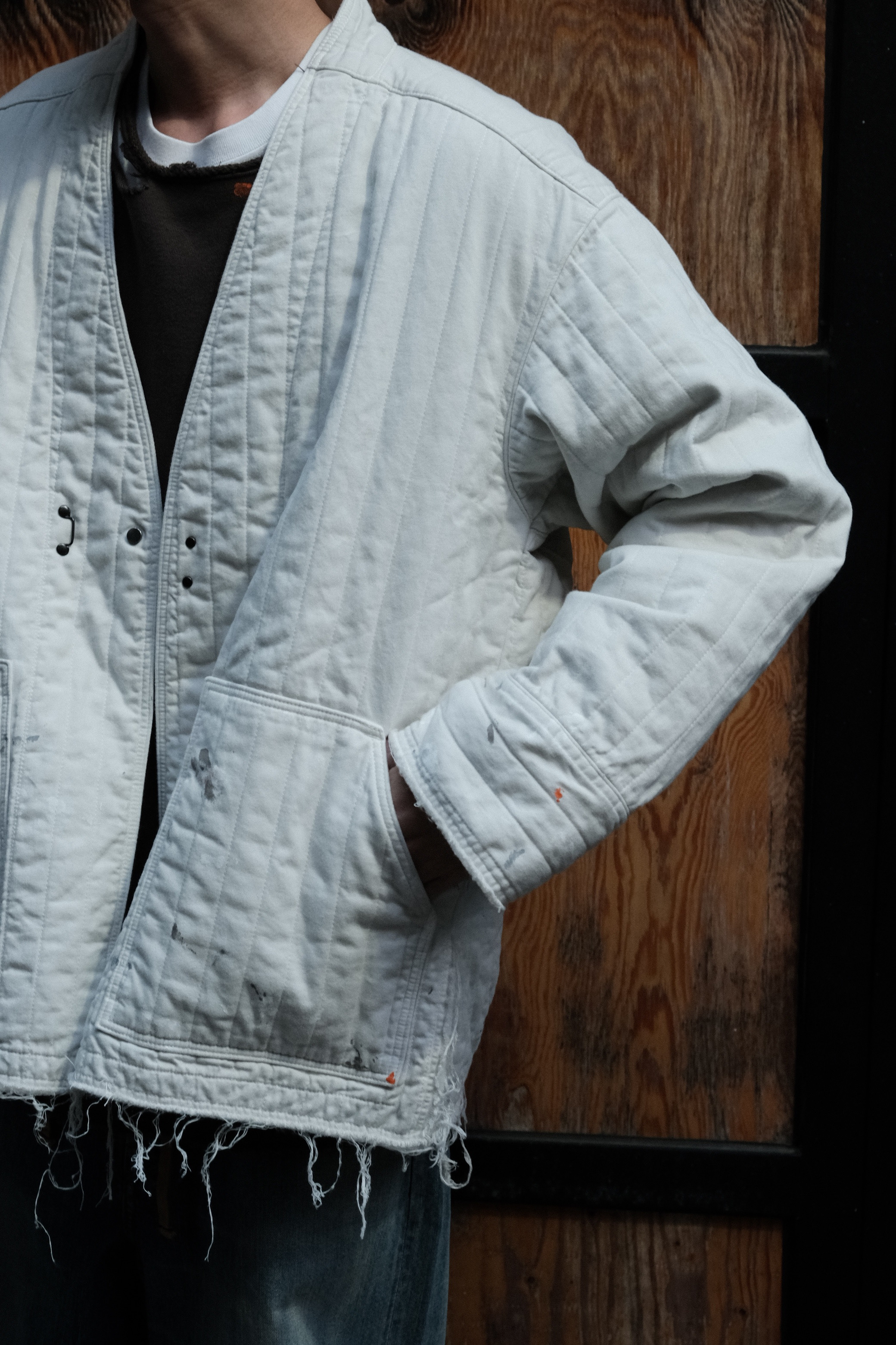 ANCELLM - PADDED QUILTING COLLARLESS JACKET / WHITE ANCELLM - PADDED QUILTING COLLARLESS JACKET / WHITE