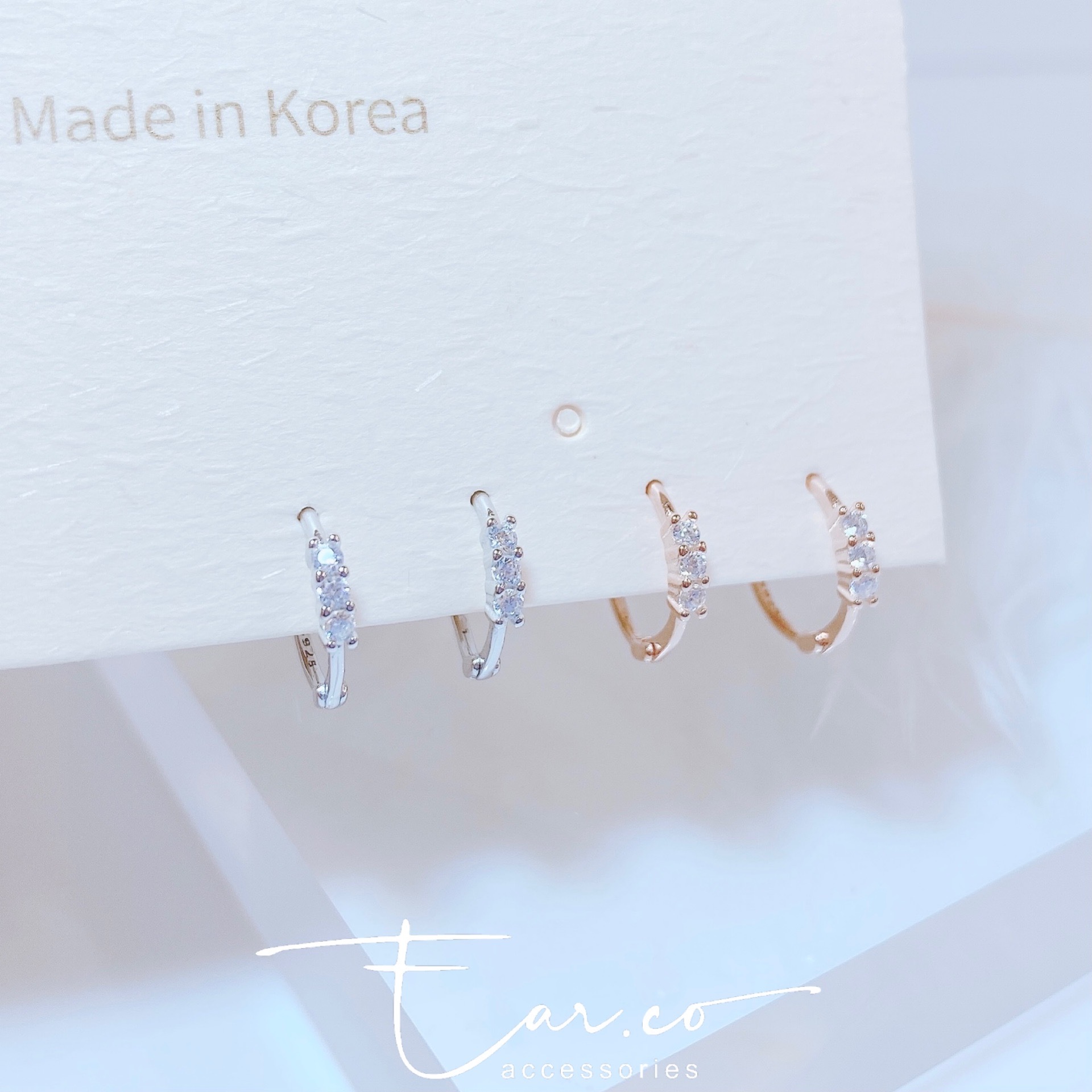 三粒鑽純銀耳圈 [睡覺不用脫! ] #A752