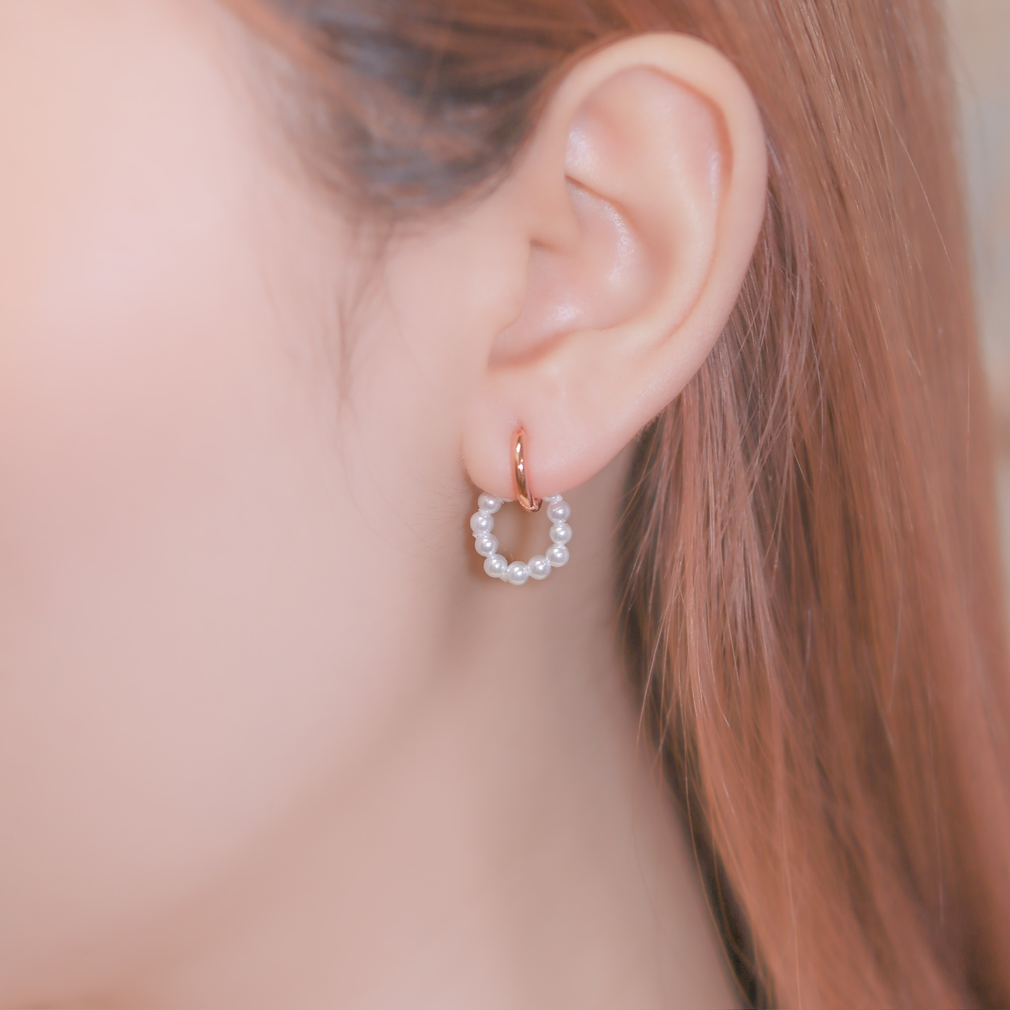 | 925純銀・厚鍍玫瑰金・珍珠  | 雪白小花環耳環 | EA0711 |