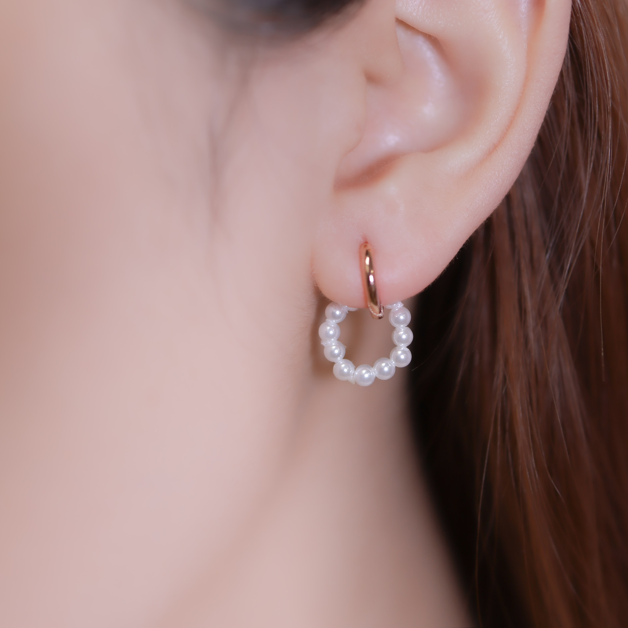 | 925純銀・厚鍍玫瑰金・珍珠  | 雪白小花環耳環 | EA0711 |