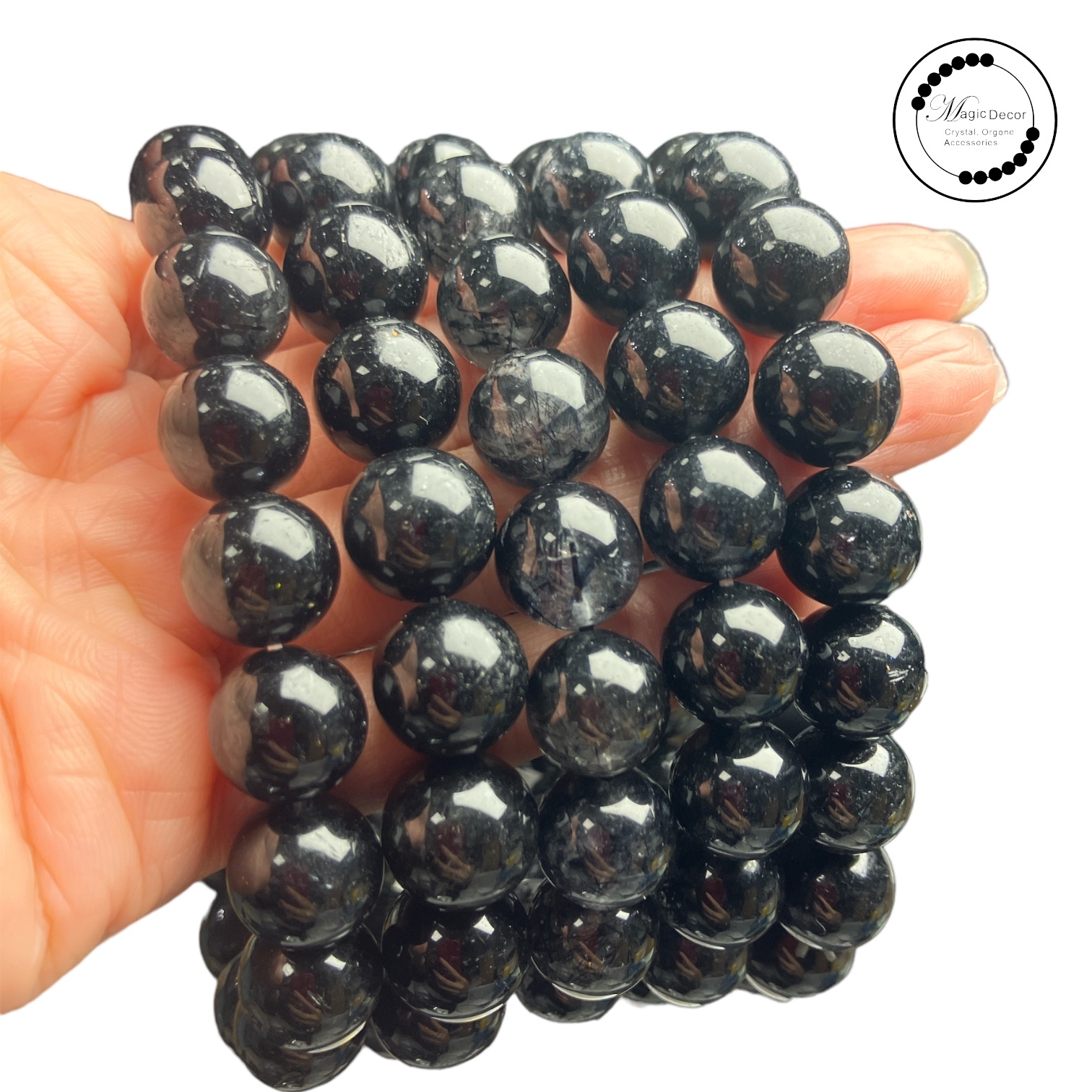 250217-D67 11mm+戰鬥機級別黑髮晶手串