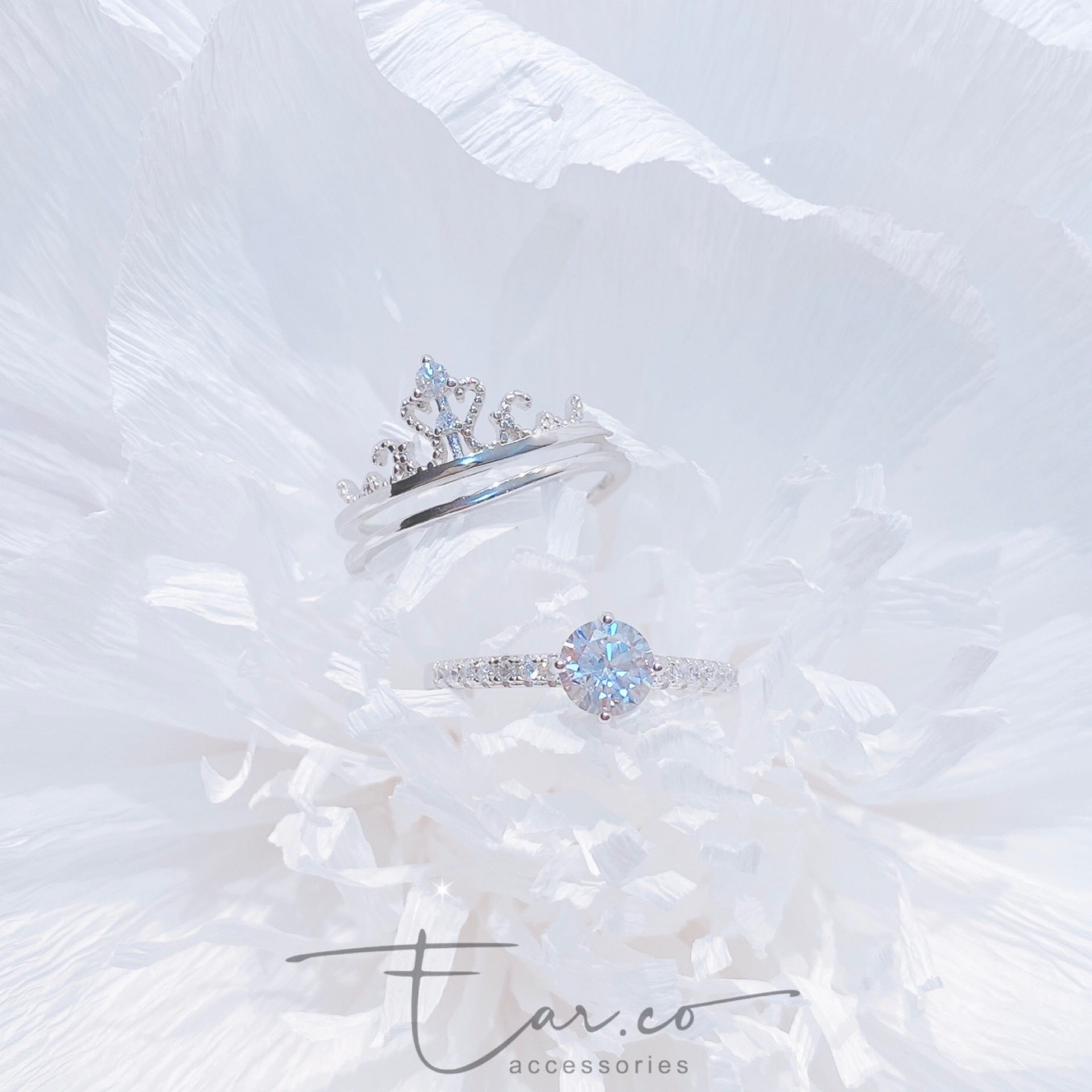 皇冠單鑽一排可拆式純銀戒指 [3-ways] #A887