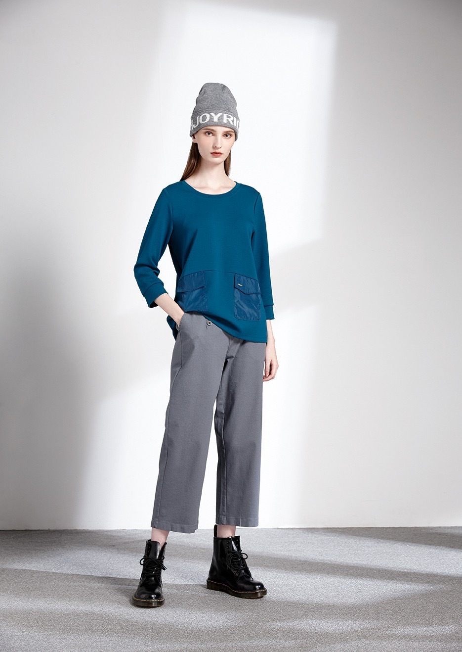 時尚小A版口袋拼接造型舒適修身上衣T6331