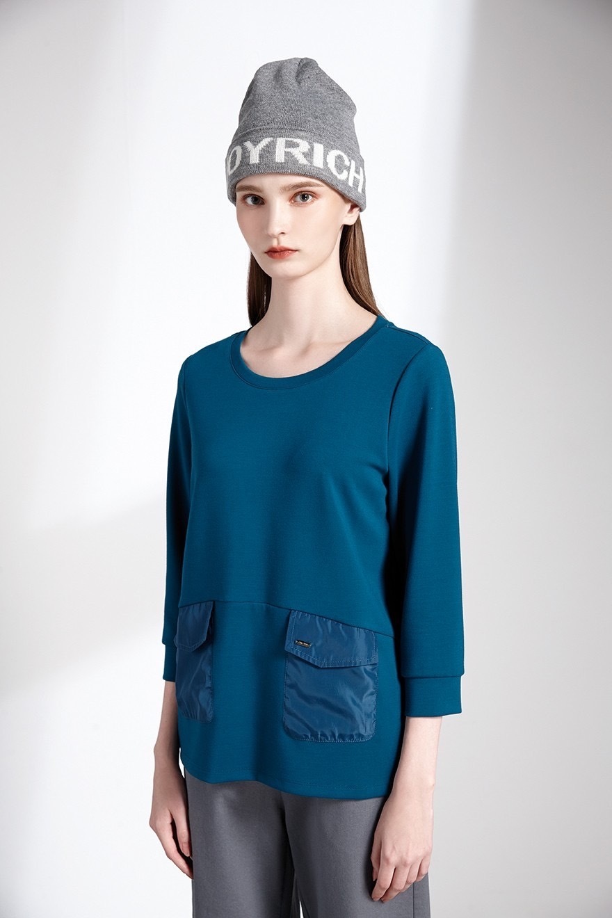 時尚小A版口袋拼接造型舒適修身上衣T6331