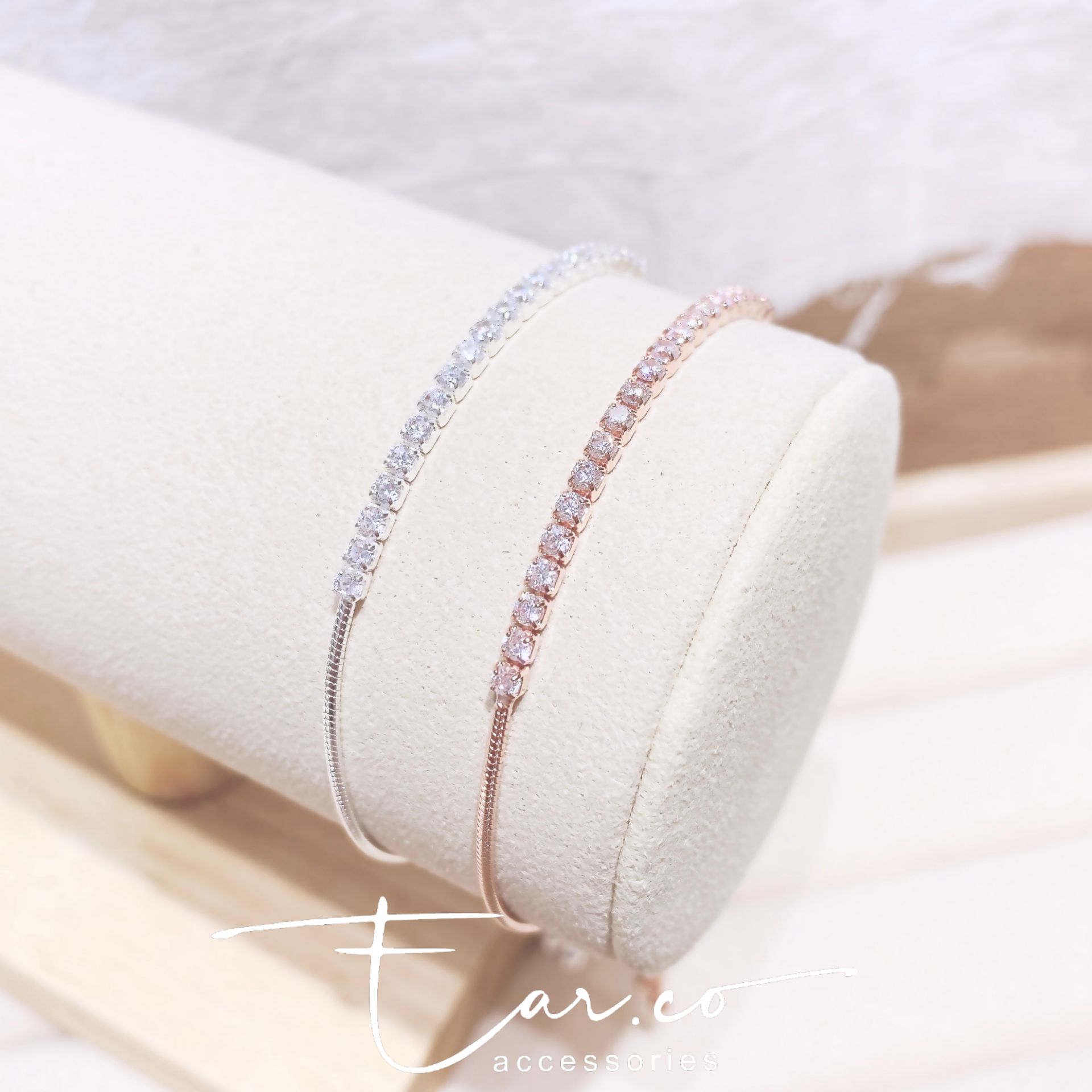 [極閃] 幼身一排水鑽拉繩純銀手鍊