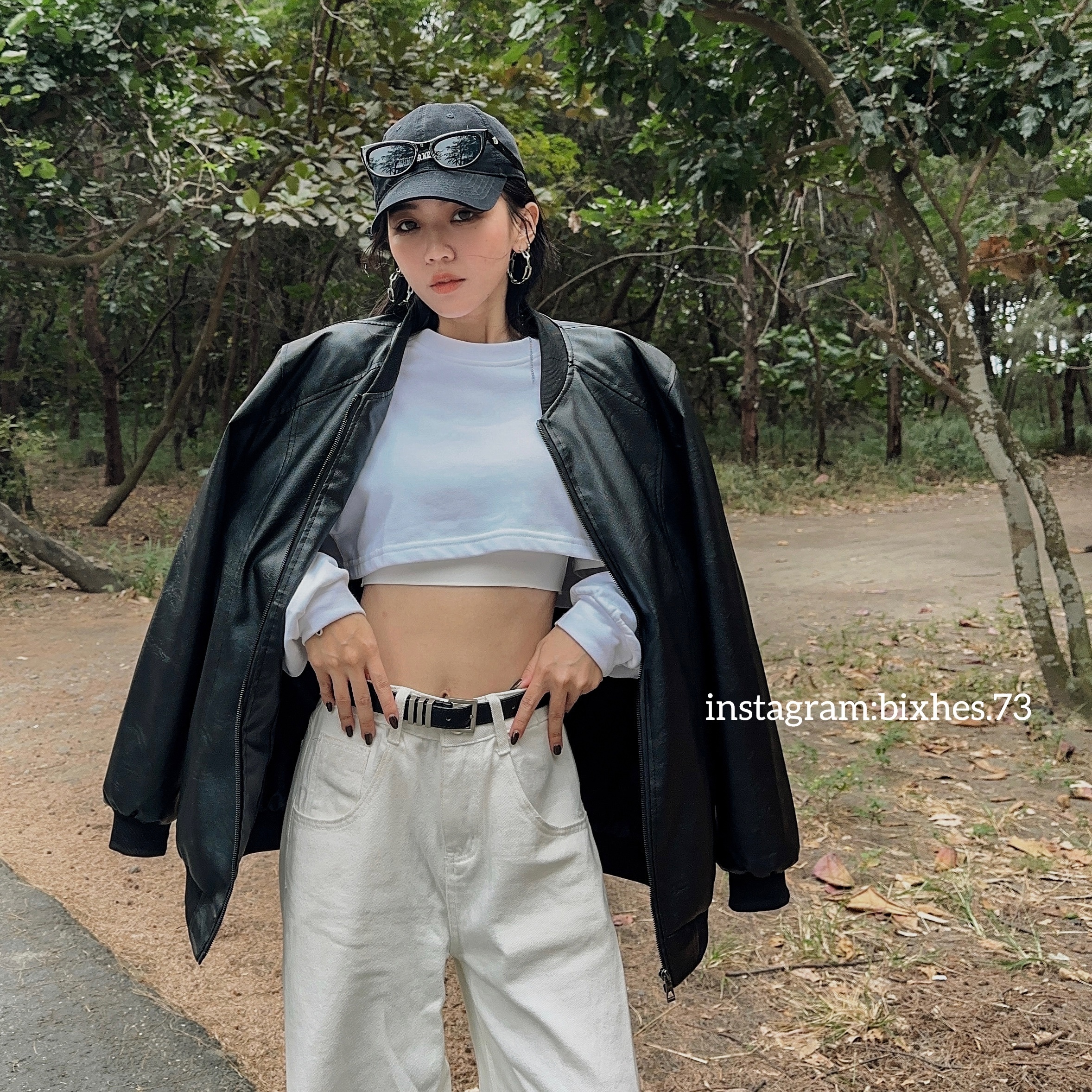 圓領寬鬆挺版皮外套(F00027)