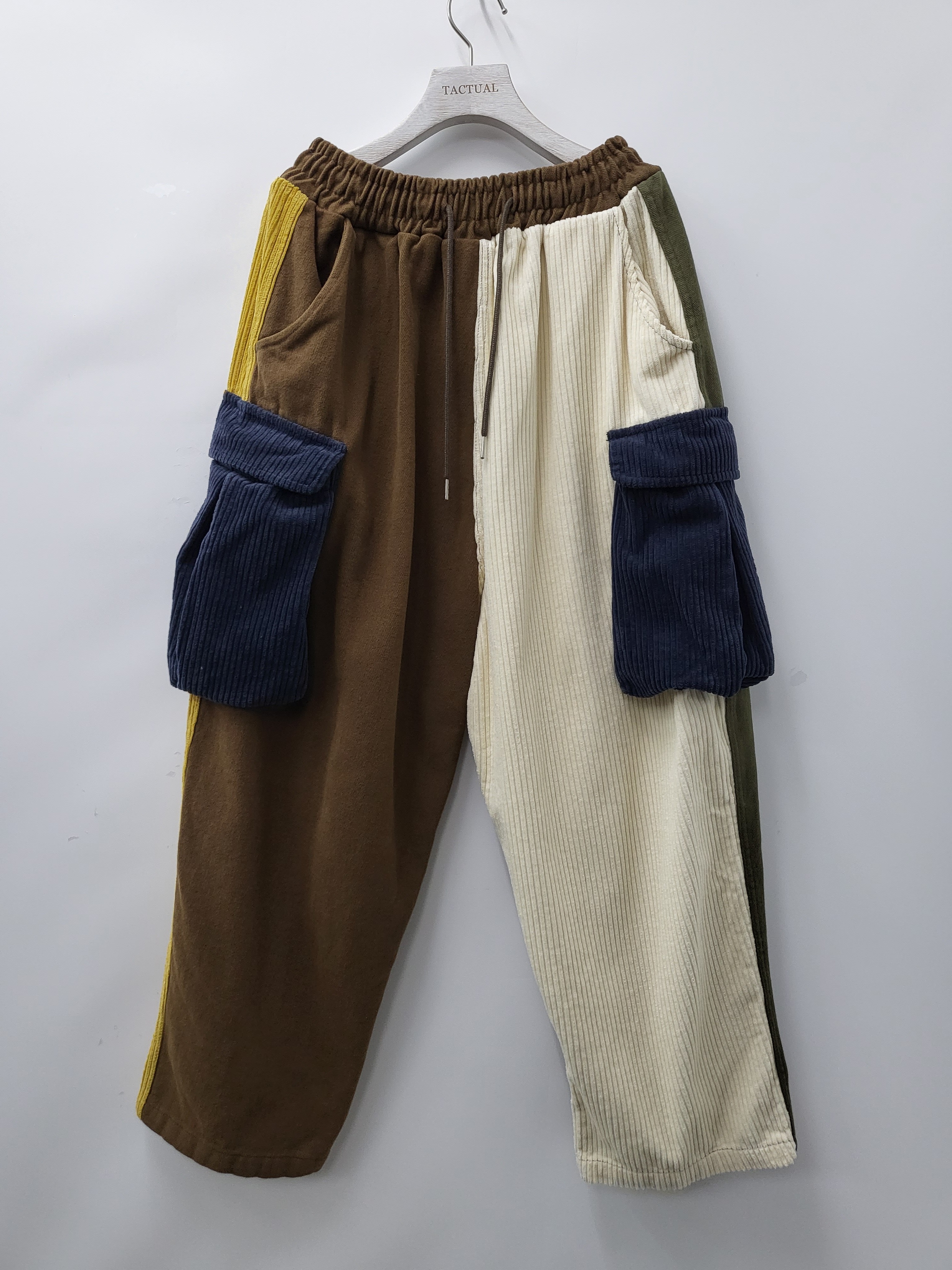 拼燈心絨工裝鬆身褲(薄抓毛底) P2671