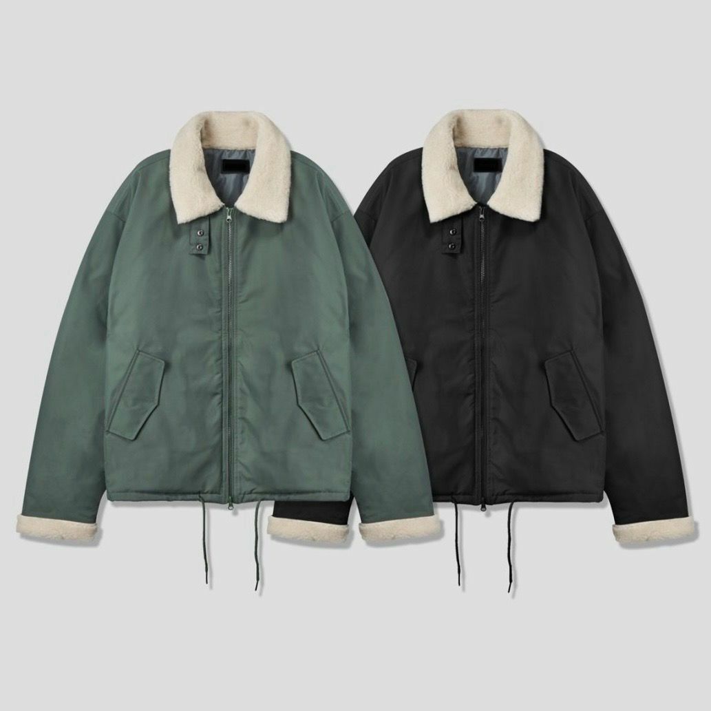 拼毛毛領拉鍊外套(薄夾棉) JK2441