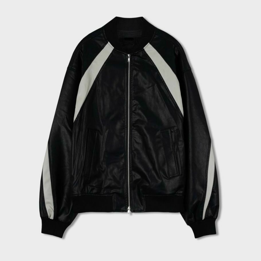 拼色拉鍊合成皮褸 JK2442