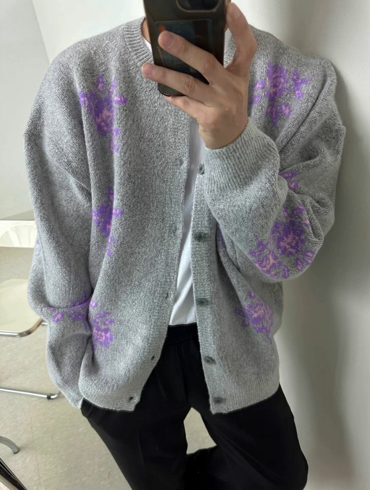 圓領花花開胸針織外套 JK2445