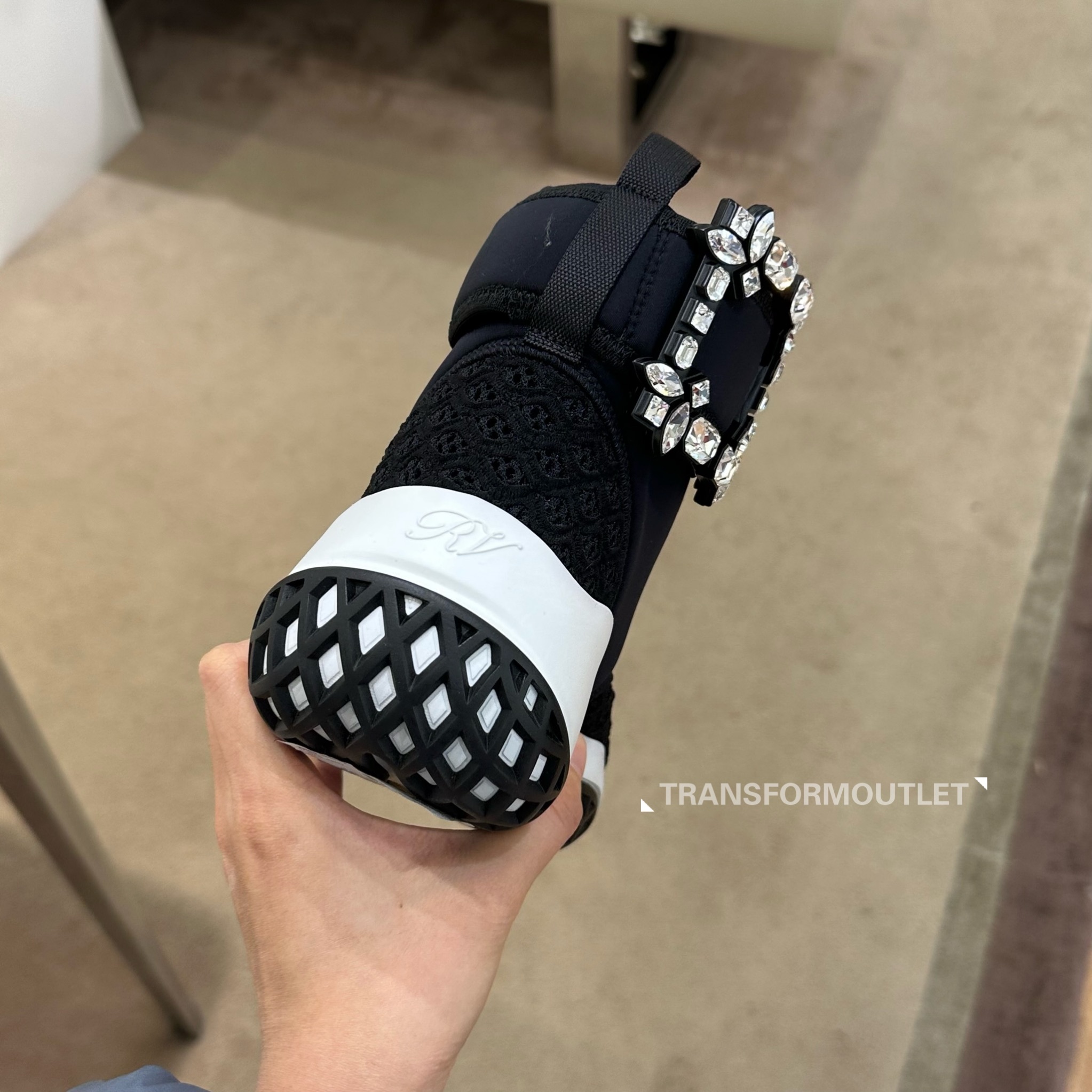 Roger Vivier RV VIV Run Strass lace sneakers boots black