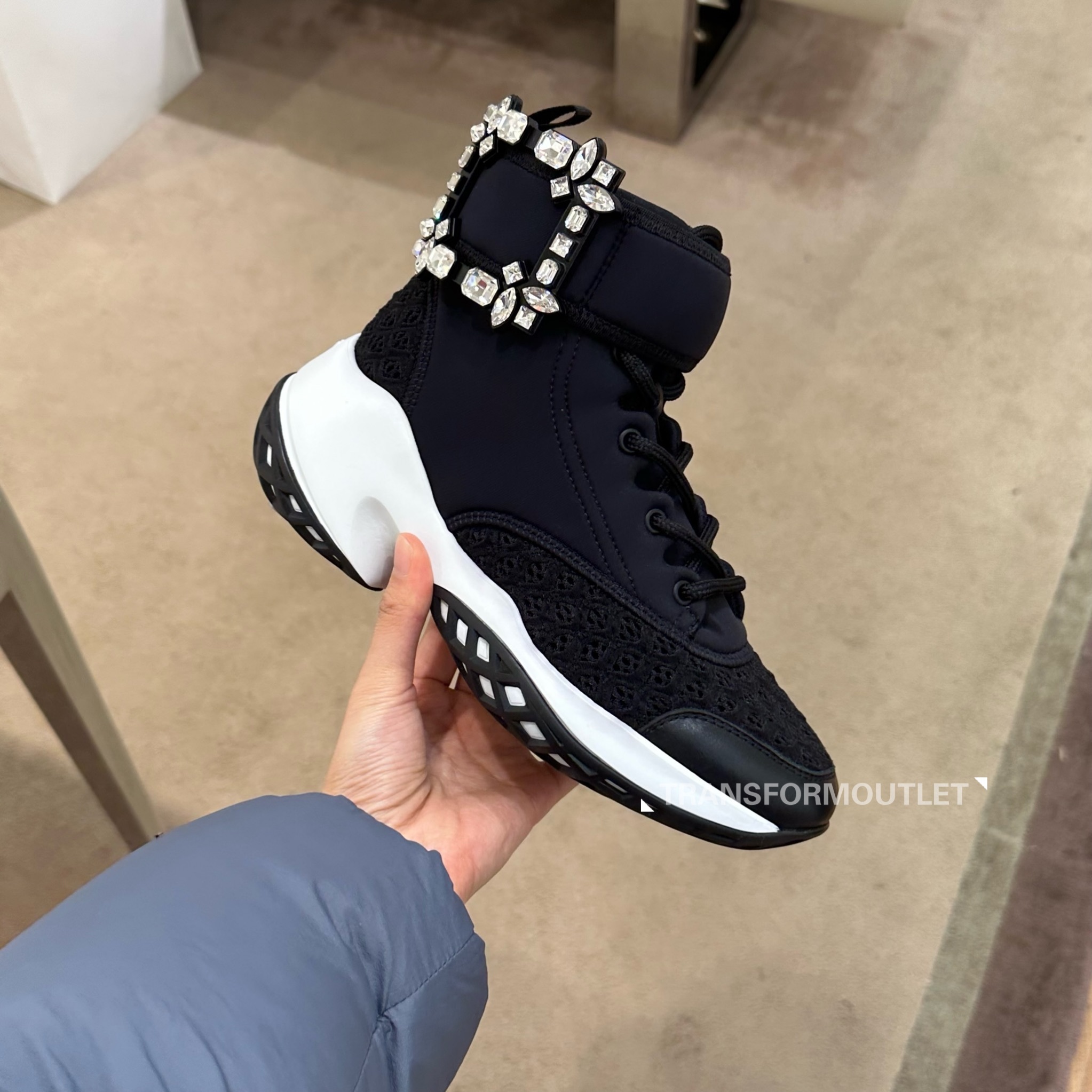 Roger Vivier RV VIV Run Strass lace sneakers boots black