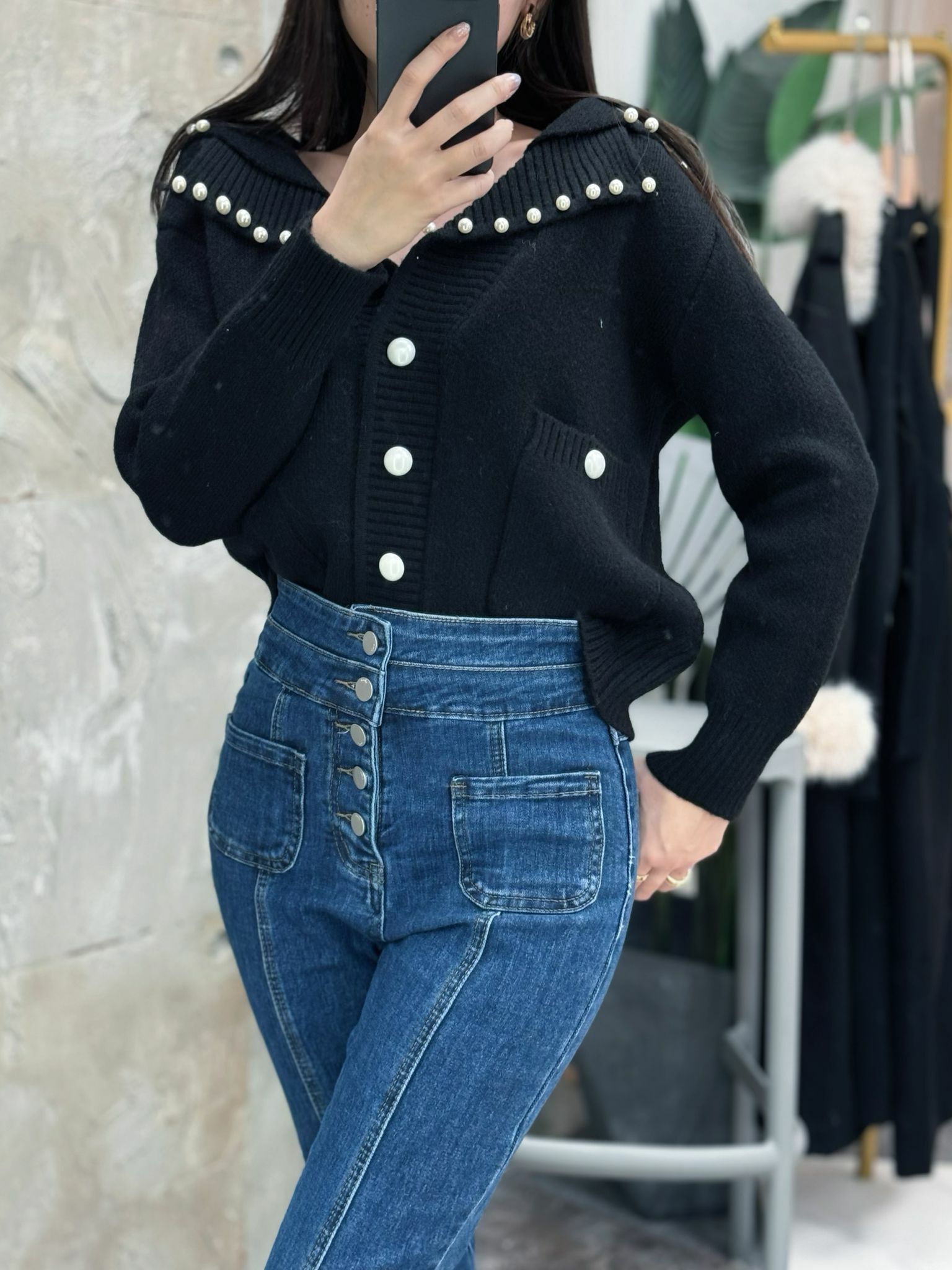 JK#5550 🤍珍珠框框外套