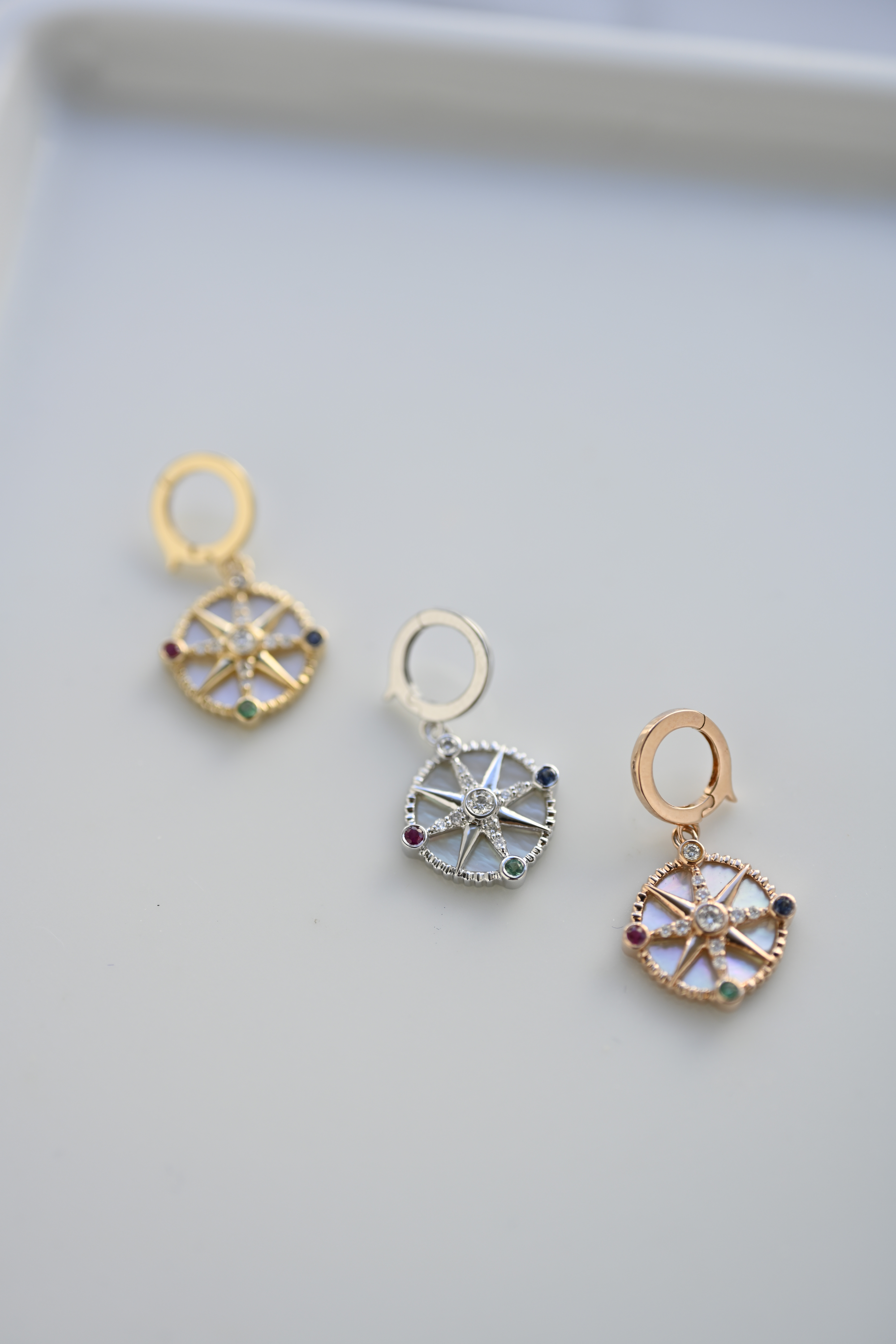 18K Compass Diamond & Sapphire Pendant