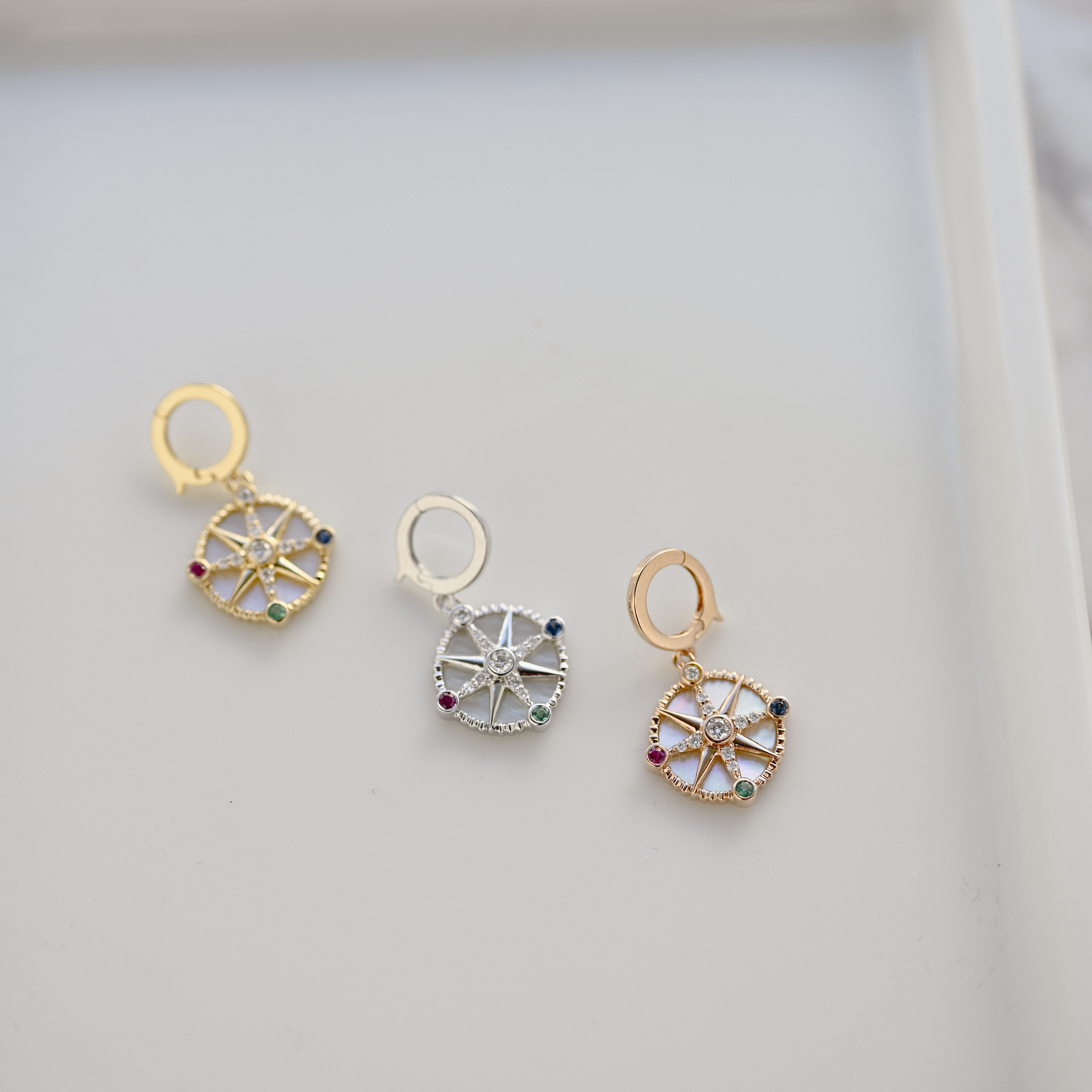 18K Compass Diamond & Sapphire Pendant