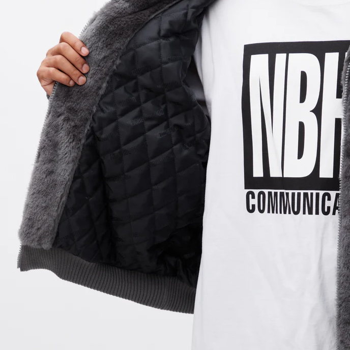 NEIGHBORHOOD FUR LOGO JACKET NBHD 大LOGO 立領毛毛外套黑色/灰色-2