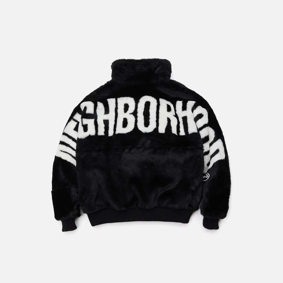 NEIGHBORHOOD FUR LOGO JACKET NBHD 大LOGO 立領毛毛外套黑色/灰色-2