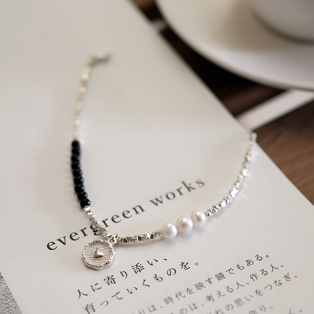 摩卡與書的下午純銀手鍊(黑瑪瑙/珍珠)/SB066|925銀碎片 女生手鏈 情人節禮物 畢業禮物 七夕