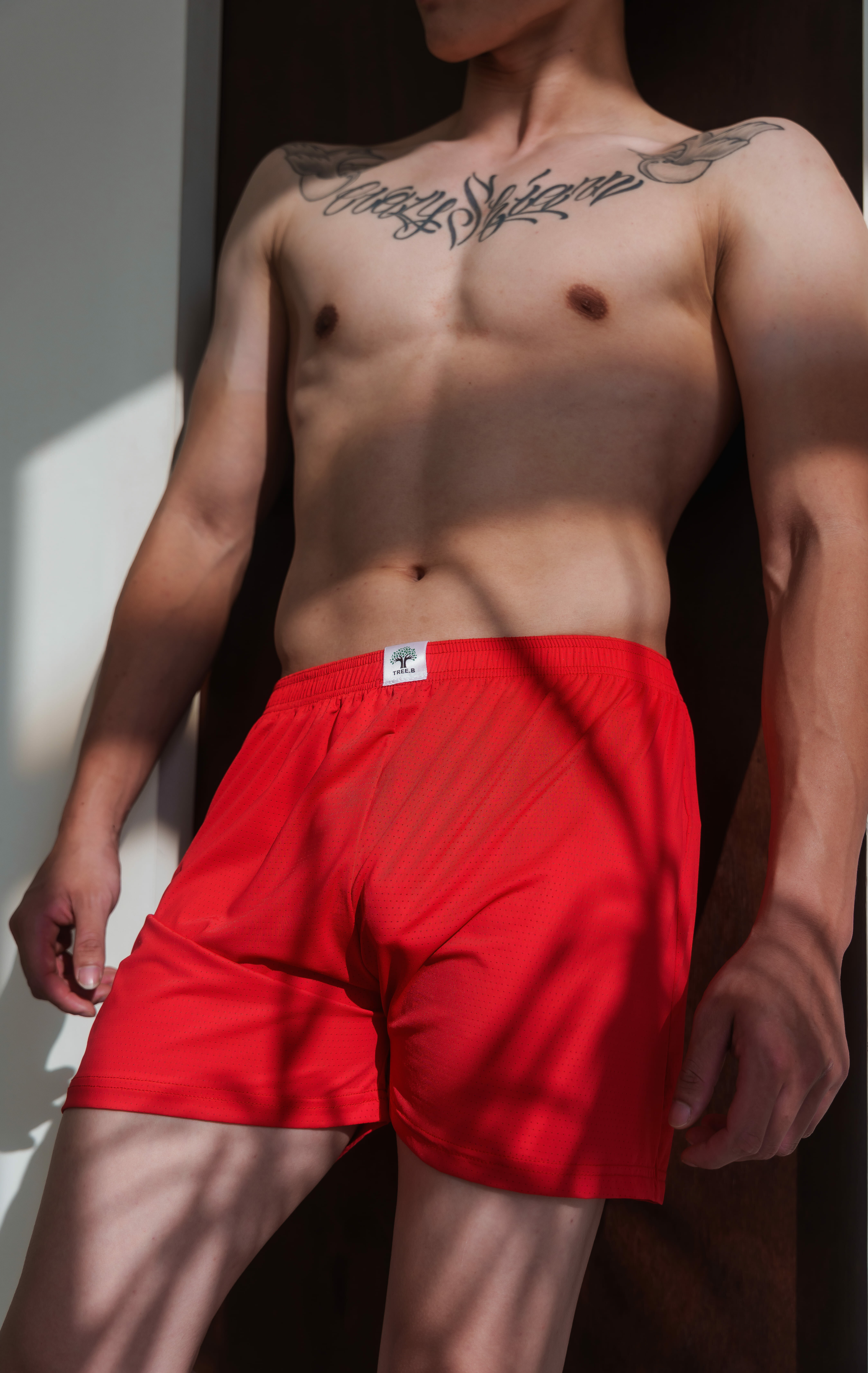 冰絲涼感 寬鬆平口褲-胭脂紅