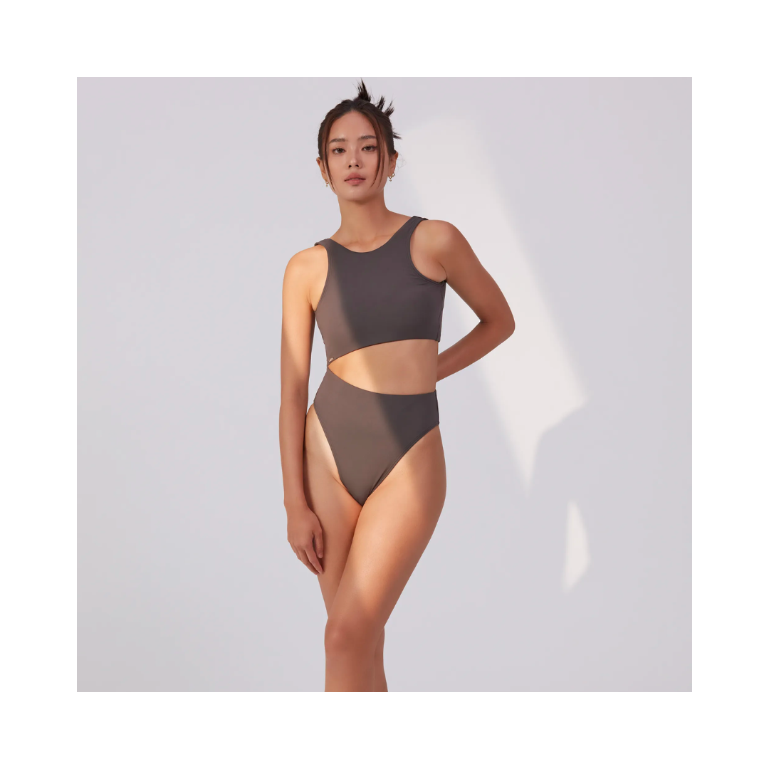 ▲LeReve AIRise 側露腰綁結兩穿連身泳裝 潮汐灰