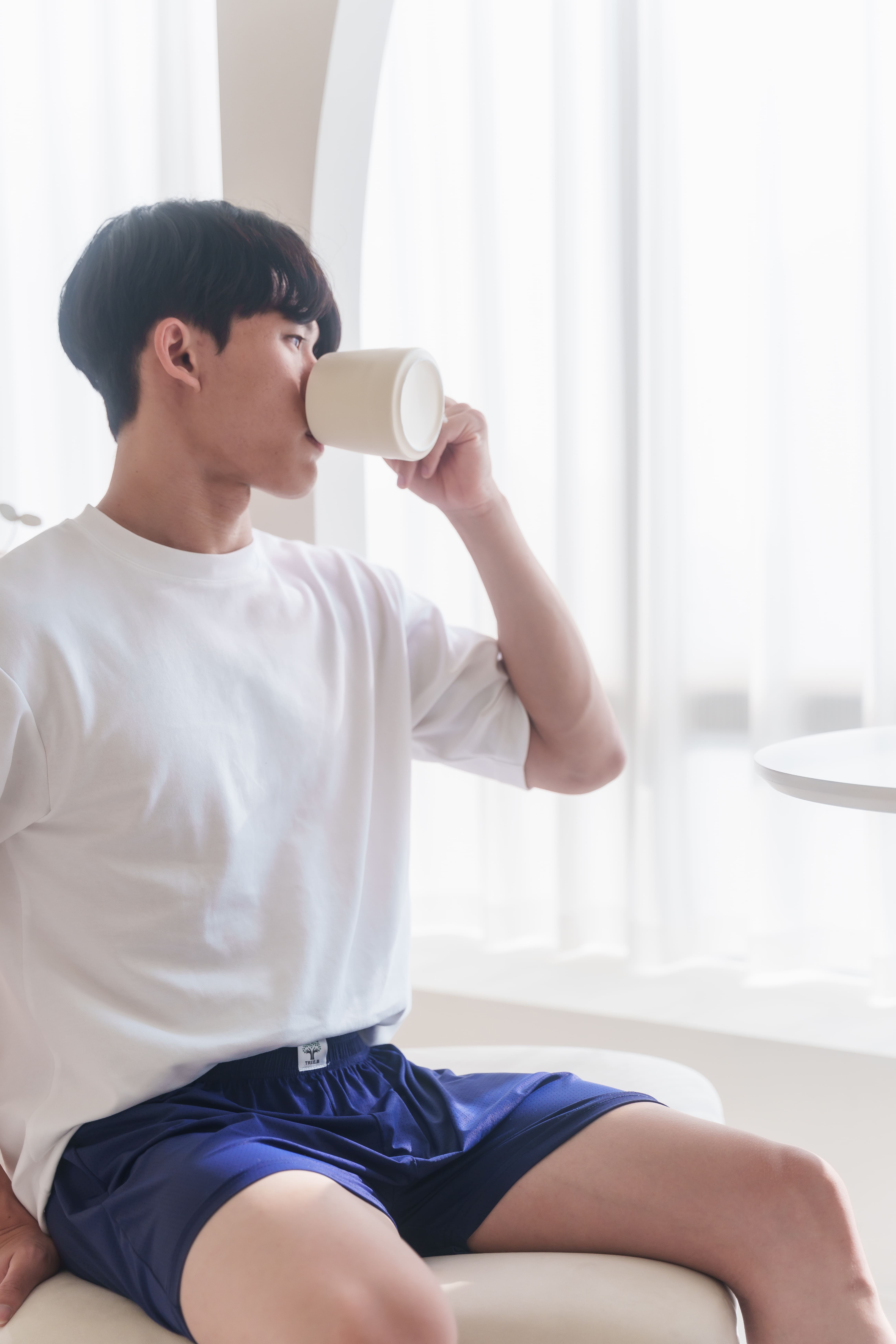 冰絲涼感 寬鬆平口褲-午夜藍