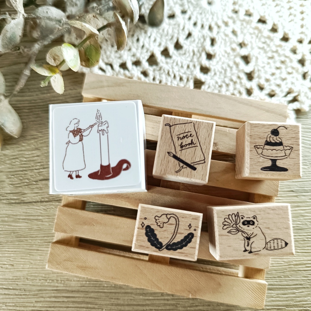 森空 Ivy Snow．燭光/小浣熊/布丁/花花/筆記本 櫸木印章