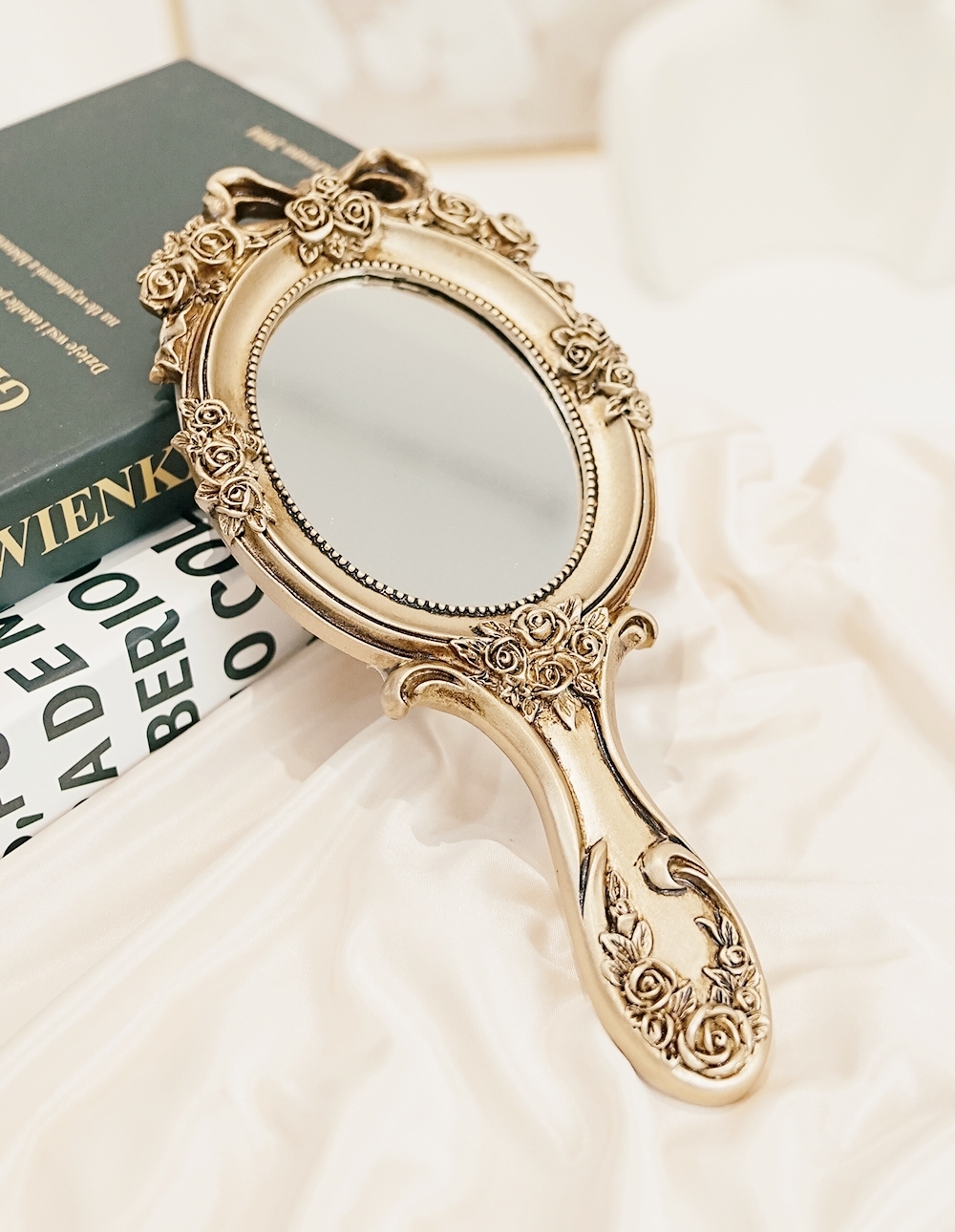 復古玫瑰蝴蝶結手拿鏡✦金