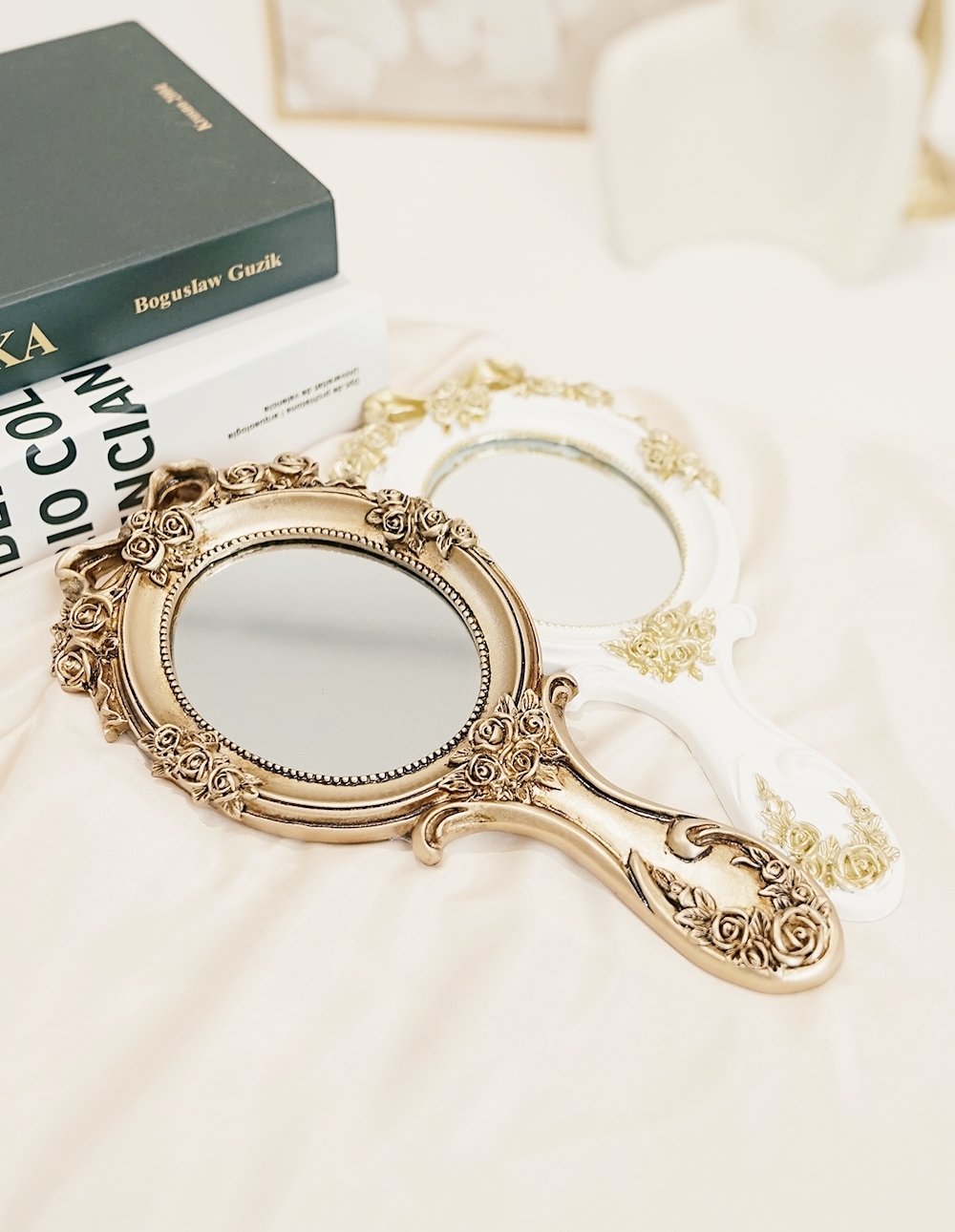 復古玫瑰蝴蝶結手拿鏡✦金
