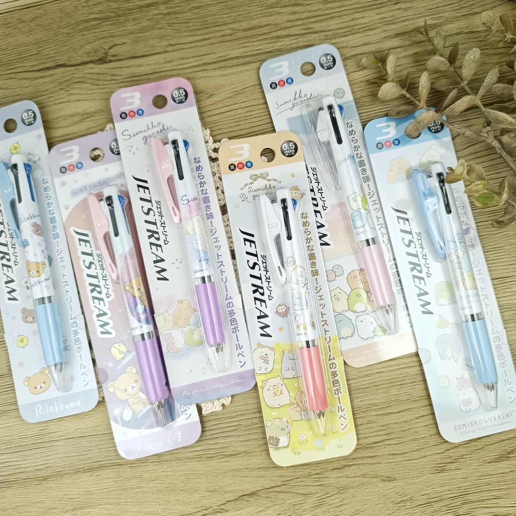 日本UNI 三菱 JETSTREAM 夾式三色溜溜筆 0.5 黑/紅/藍 拉拉熊/角落生物