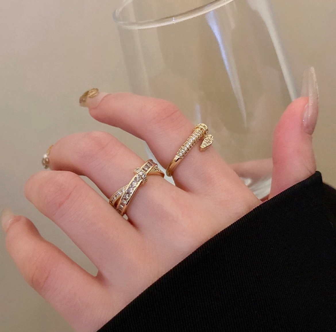 ct低奢金鑽釘子/交叉開口定製戒